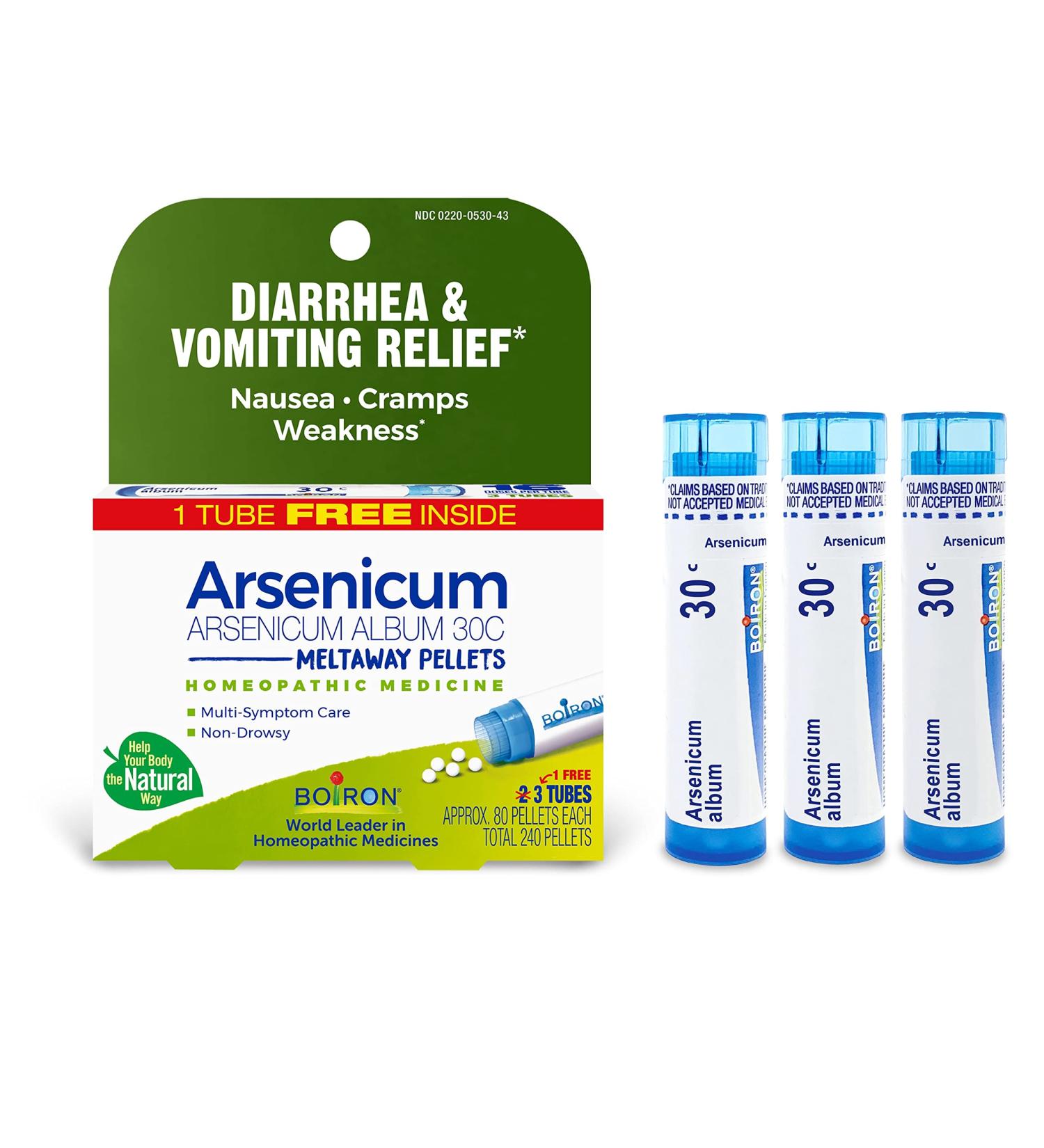 Boiron Arsenicum 30C Diarrhea & Vomiting Relief - 3 Tubes of 80 Meltaway Pellets - Buy Online on GoSupps.com