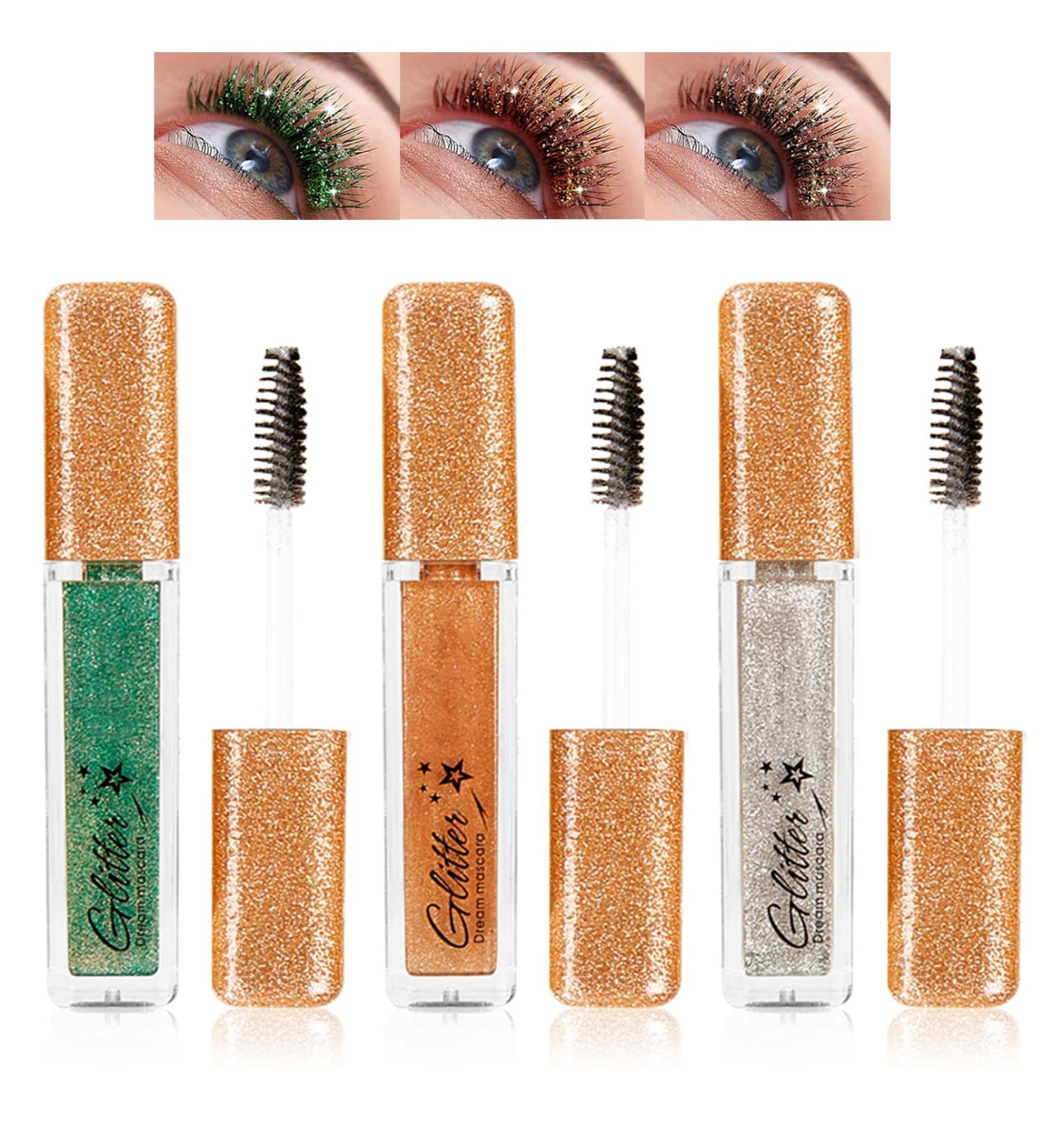  EONFAVE Glitter mascara 3 colors of glitter mascara green/gold/silver multi-colored volume waterproof and long-lasting volumizing mascara with shimmer for very sparkly eye makeup. - Buy Online on GoSupps.com