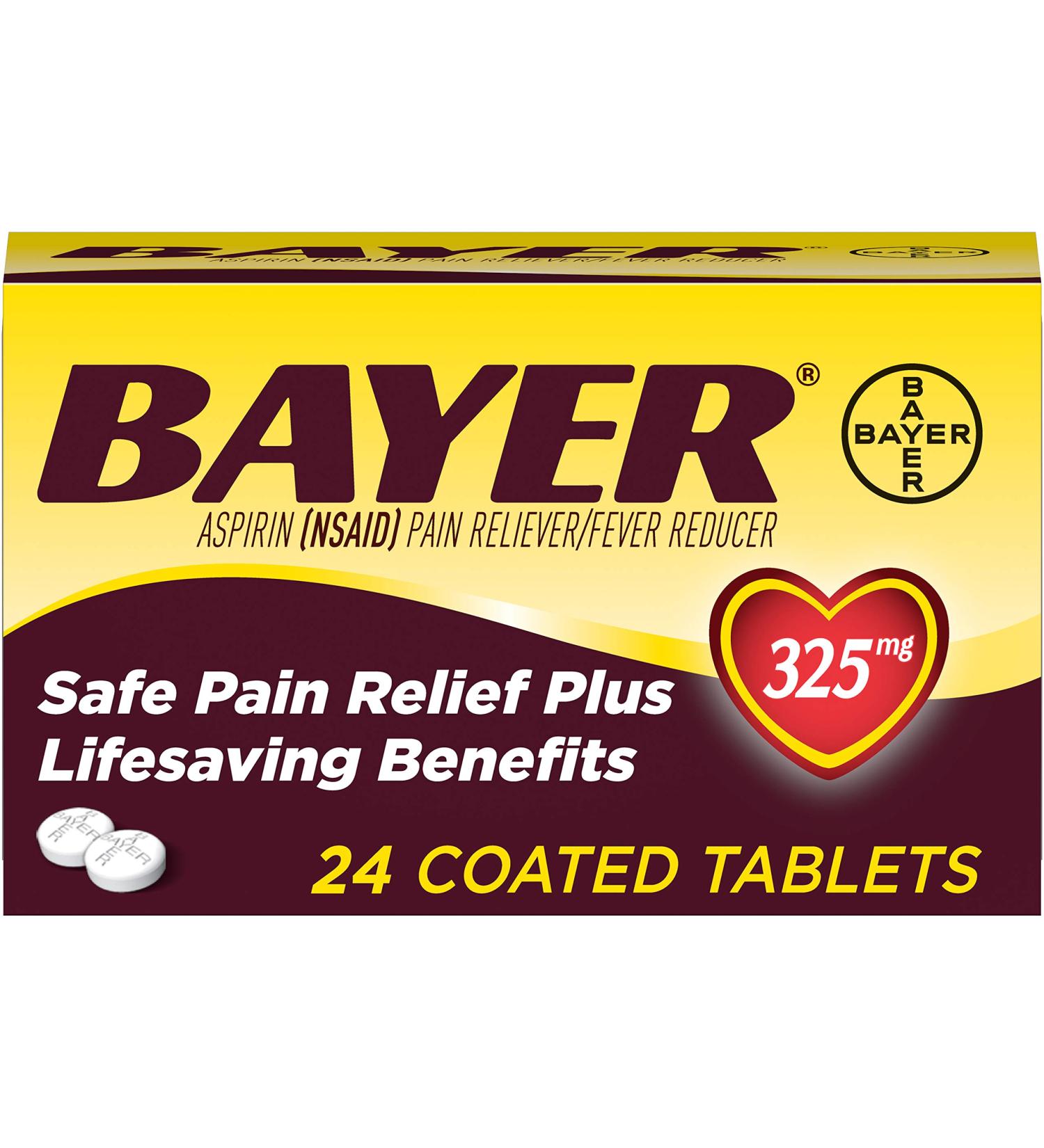 Genuine Bayer Aspirin 325mg Coated Tablets - #1 Doctor Recommended Pain Reliever & Fever Reducer - 24 Count - Buy Online on GoSupps.com