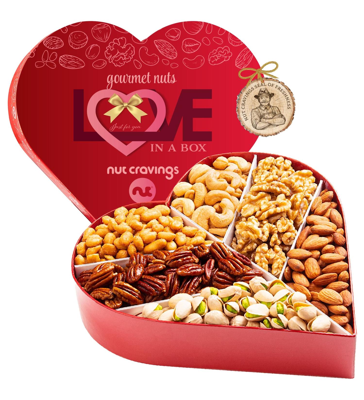 Love in a Box Gourmet Nuts Gift Basket - Heart Shaped Arrangement (2 LB) | Healthy Food Bouquet Platter for Birthday, Kosher Snack Tray for Adults - 6 Assortments | Ultimate Care Package for Men and Women - Buy Online on GoSupps.com