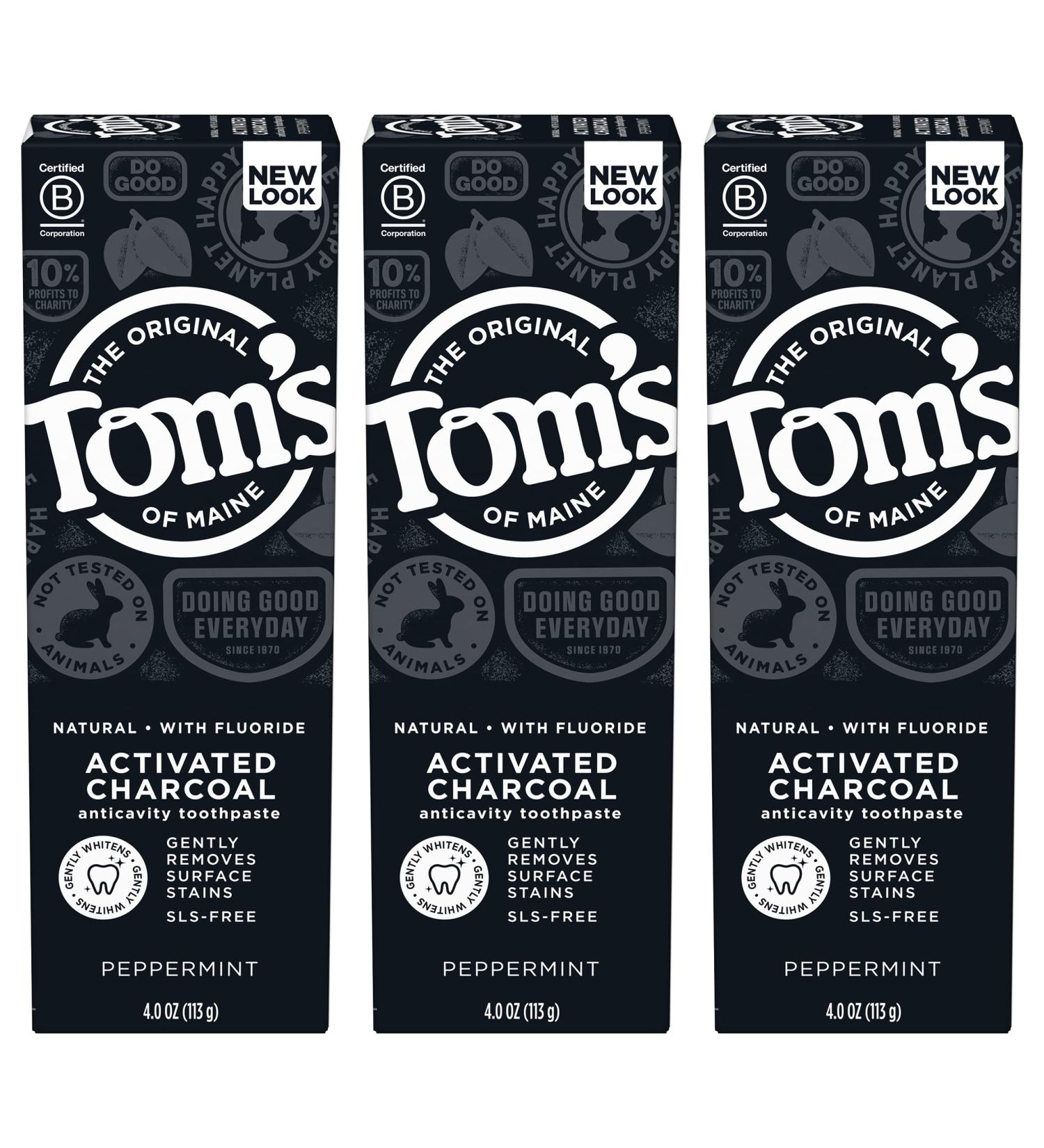 Tom's of Maine Activated Charcoal Whitening Toothpaste 4.7 oz - 3-Pack Peppermint with Fluoride | Packaging Varies | 3 Count - Buy Online on GoSupps.com