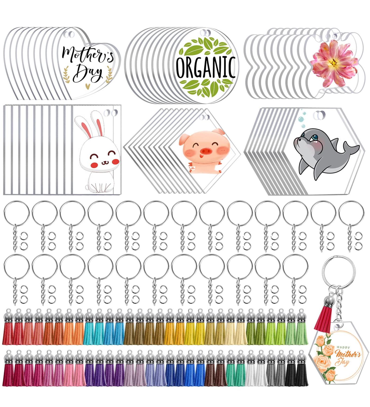 300 PCS Clear Acrylic Keychain Blanks - 6 Shapes | Wholesale DIY Crafts Accessories for Vinyl Resin | Engraveable Key Chains - Buy Online on GoSupps.com