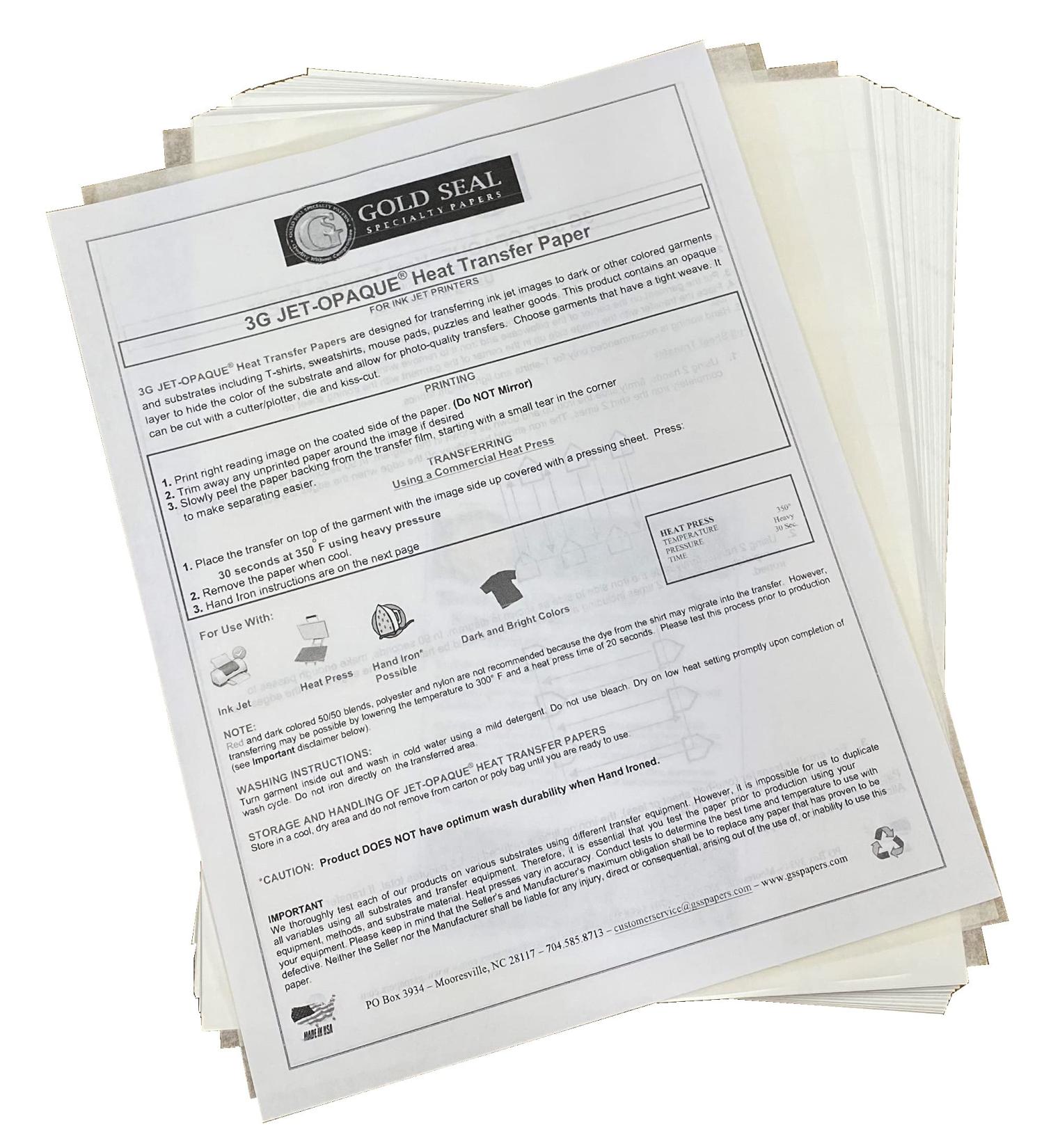 100 Sheets 3G Jet-Opaque Heat Transfer Paper 8.5x11 - High Quality Transfers - Buy Online on GoSupps.com