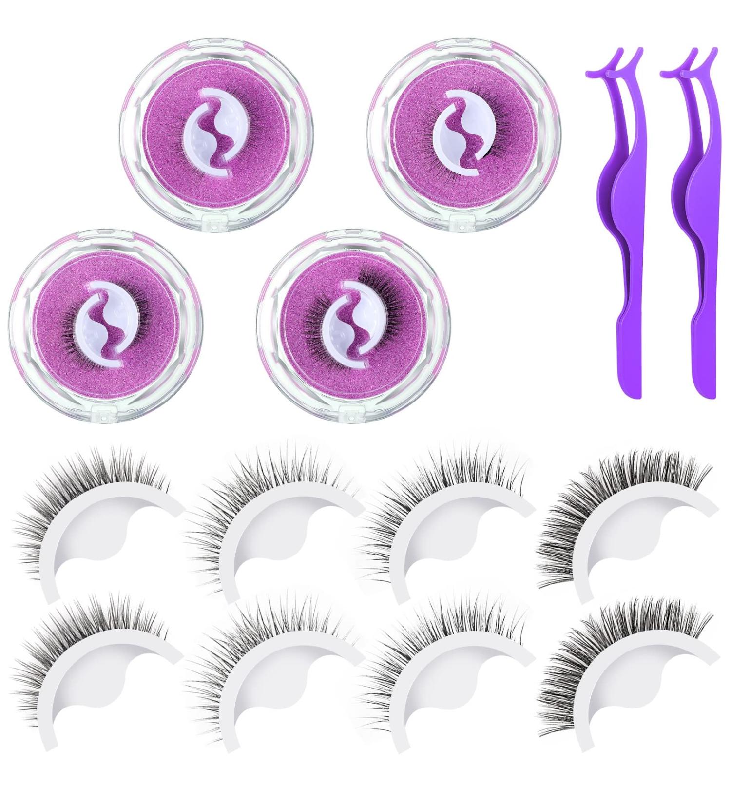 Reusable Self Adhesive Eyelashes - Easy to Apply, Waterproof False Lashes + 2 Tweezers - Thoughtful Gift for Women - 4 Pairs (Fresh Style) - Buy Online on GoSupps.com