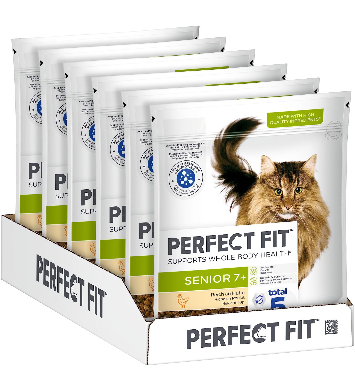 Buy PERFECT FIT Senior Dry Cat Food for Cats 7+ Years - Chicken Flavor 750g (6 Bags) - 4.5 kg Pack | Best International Shipping - Buy Online on GoSupps.com