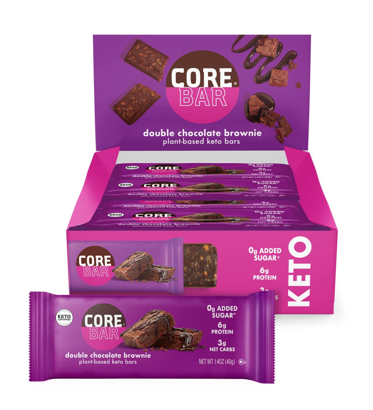 CORE Plant-Based Protein Keto Bars - Double Chocolate Brownie | Low Carb, Low Sugar, High Fiber, Vegan Energy Bar | Gluten-Free, Low-Calorie | Pack of 12 - Buy Online on GoSupps.com