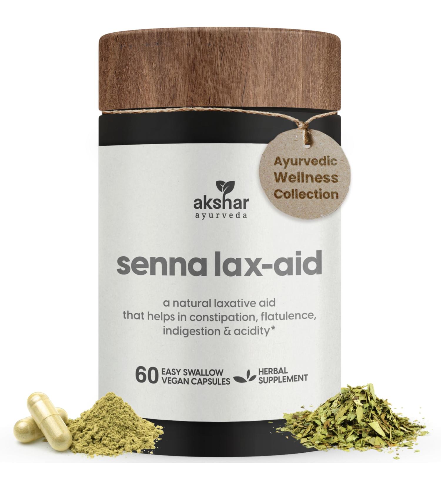 AKSHAR Ayurveda - Senna Lax Aid Herbal Constipation Relief & Laxative - Natural Bloating, Gas, Indigestion & Constipation Supplement - Vegan Cruelty Free (60 Count) - Buy Online on GoSupps.com