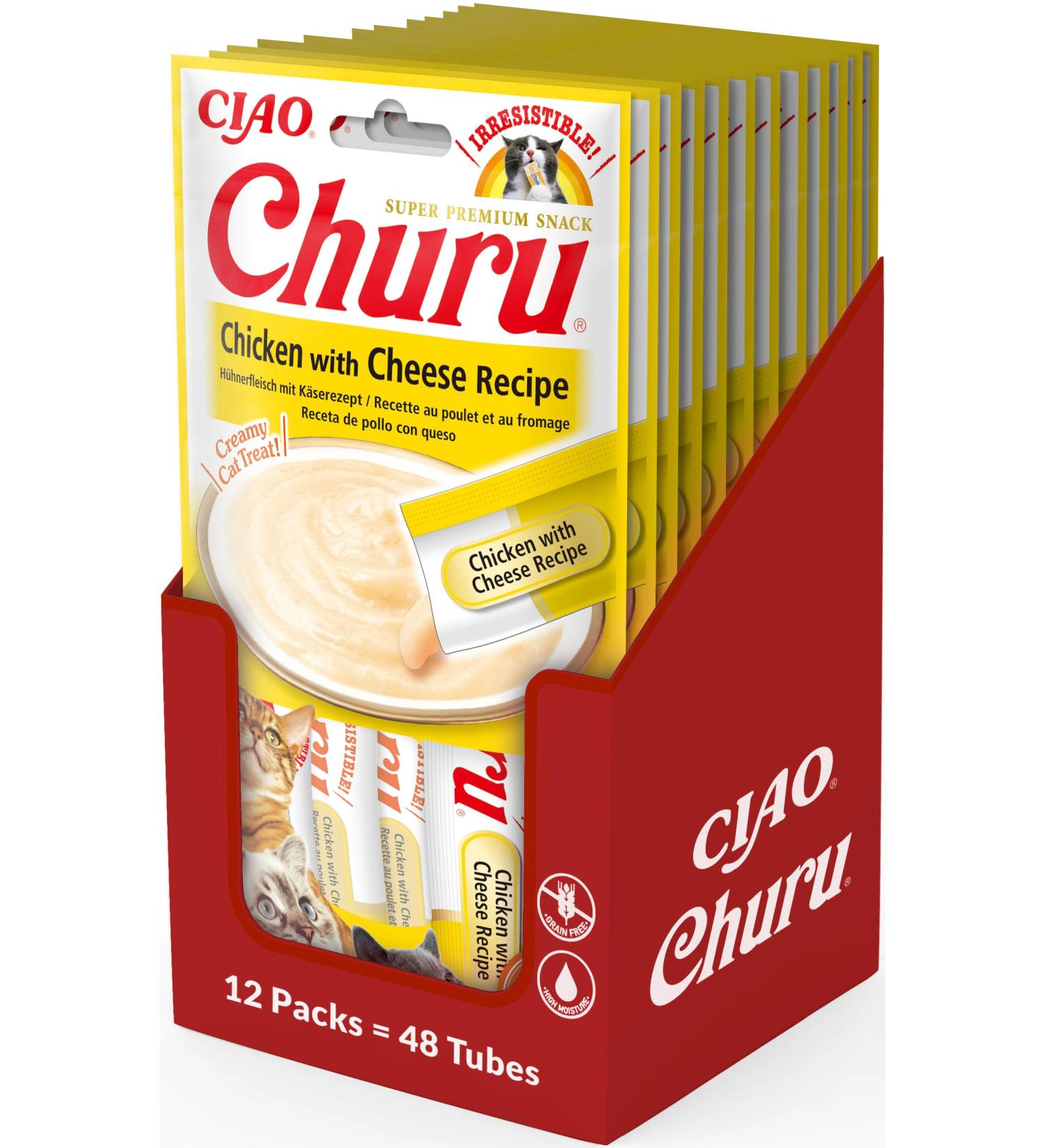 Inaba Churu Cat Treats - Chicken & Cheese - Creamy Snacks for Cats - 48 Tubes (14g) - Premium Cat Food - Buy Online on GoSupps.com