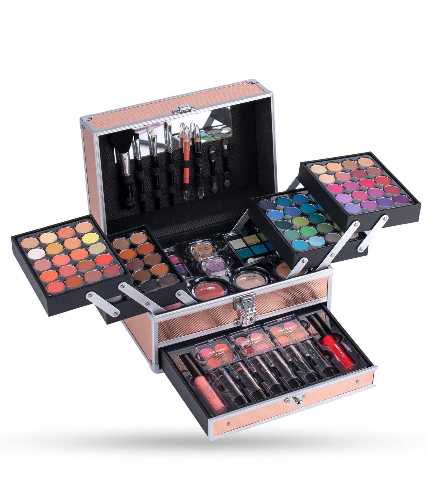 Hot Sugar Girls Makeup Kit - Complete Full Face Cosmetic Set in Stylish Rose Gold Box for Teens, Beginners, and Professionals - Includes Eyeshadow, Lip Gloss, Blush, Brushes, and Lipstick - Buy Online on GoSupps.com