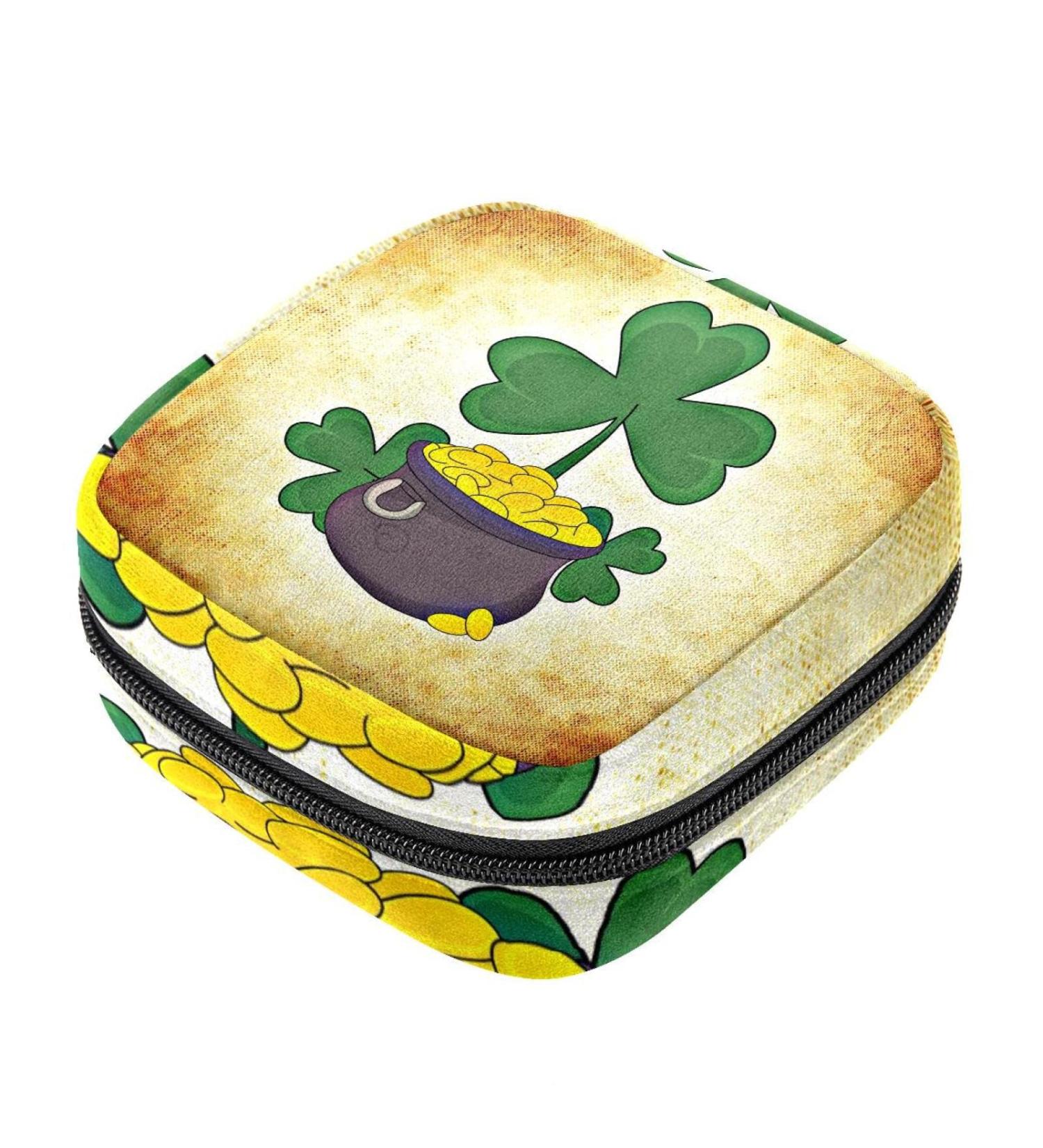 Menstrual Bag with Zipper for Women & Girls - Irish St. Patrick's Day Clover Design | Eco-Friendly & Stylish Travel Storage - Buy Online on GoSupps.com