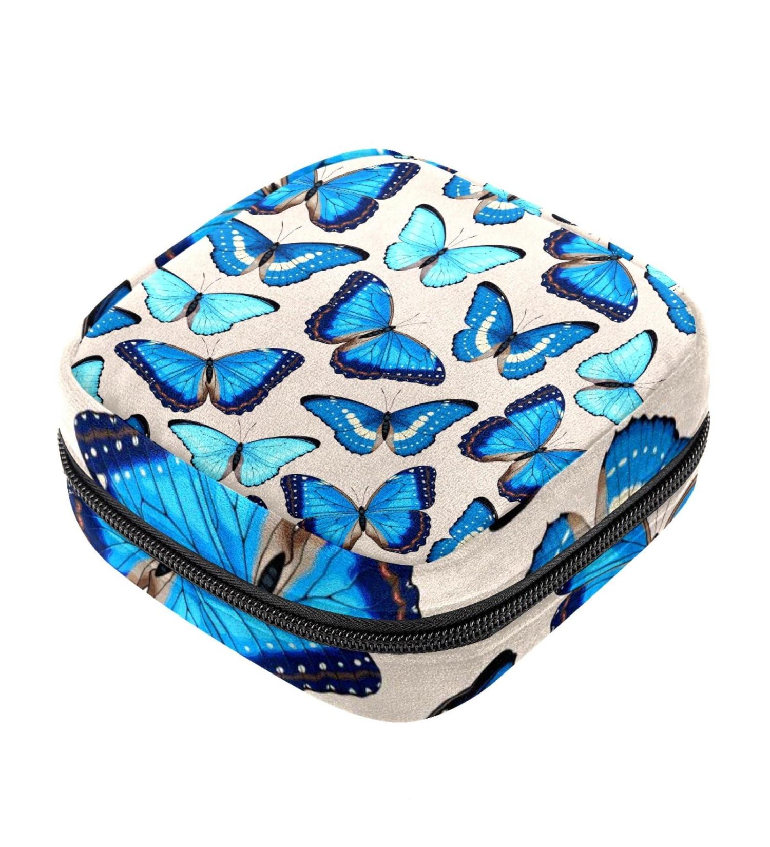 Blue Butterfly Print Menstrual Cup & Pad Storage Bag - Portable Sanitary Napkin Pouch - Color 8 - Buy Online on GoSupps.com