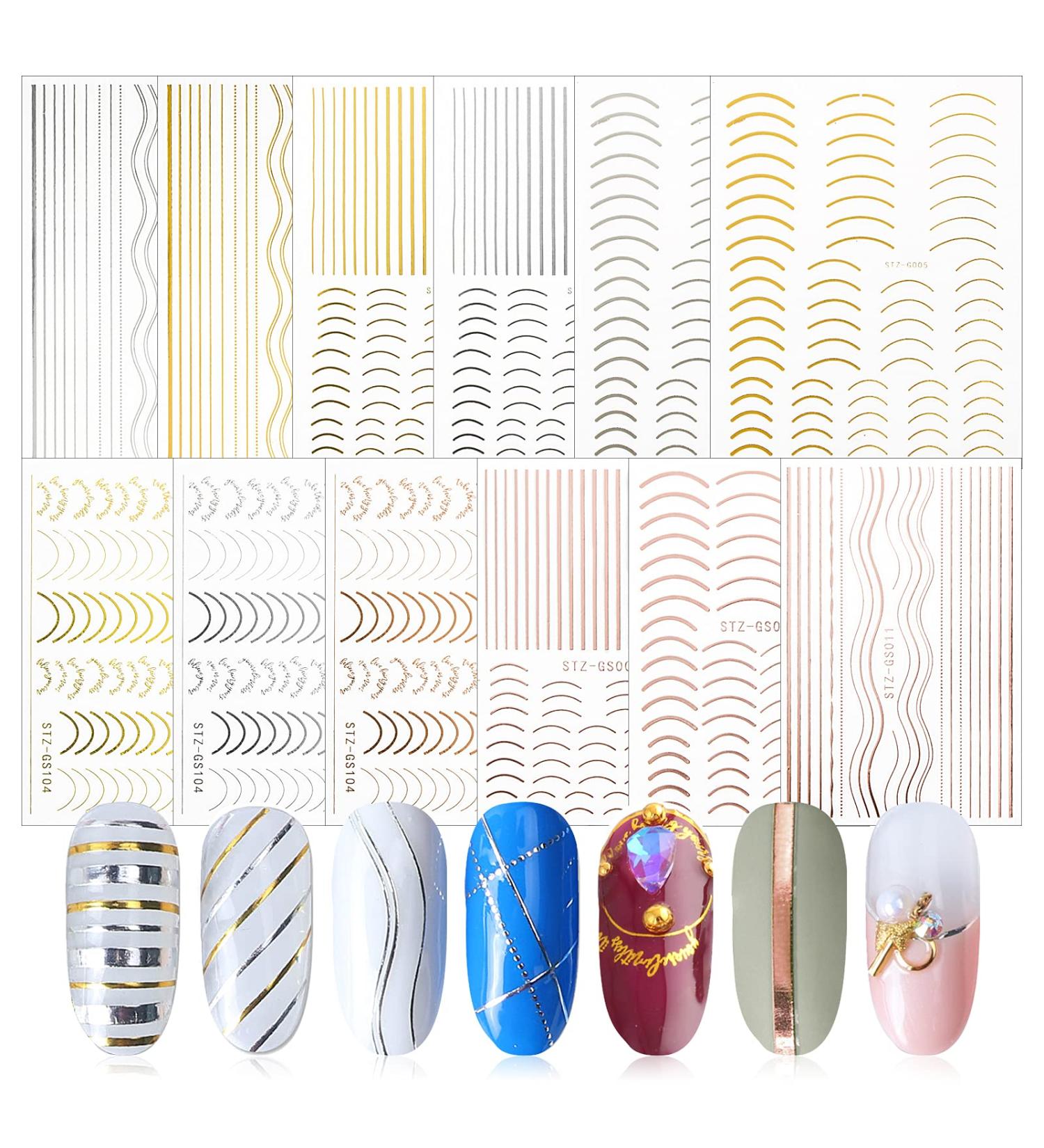 12 Sheets 3D Metallic Nail Stickers Gold Silver Curve Stripe Lines Nails Stickers Adhesive Striping Tape Nail Art for Women Girls Acrylic Nails Manicure DIY and Nail Salon - Buy Online on GoSupps.com