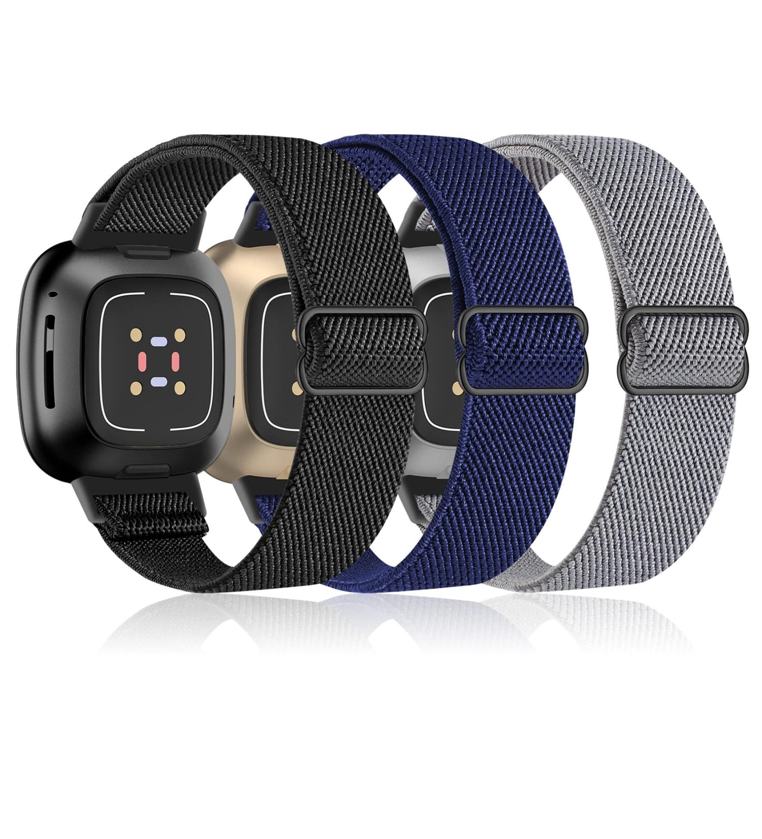 Tovimall Elastic Nylon Bands for Fitbit Versa 4/Versa 3/Sense 2 - Adjustable, Breathable Strap for Men and Women (Black/Navy/Deep Gray) - Buy Online on GoSupps.com