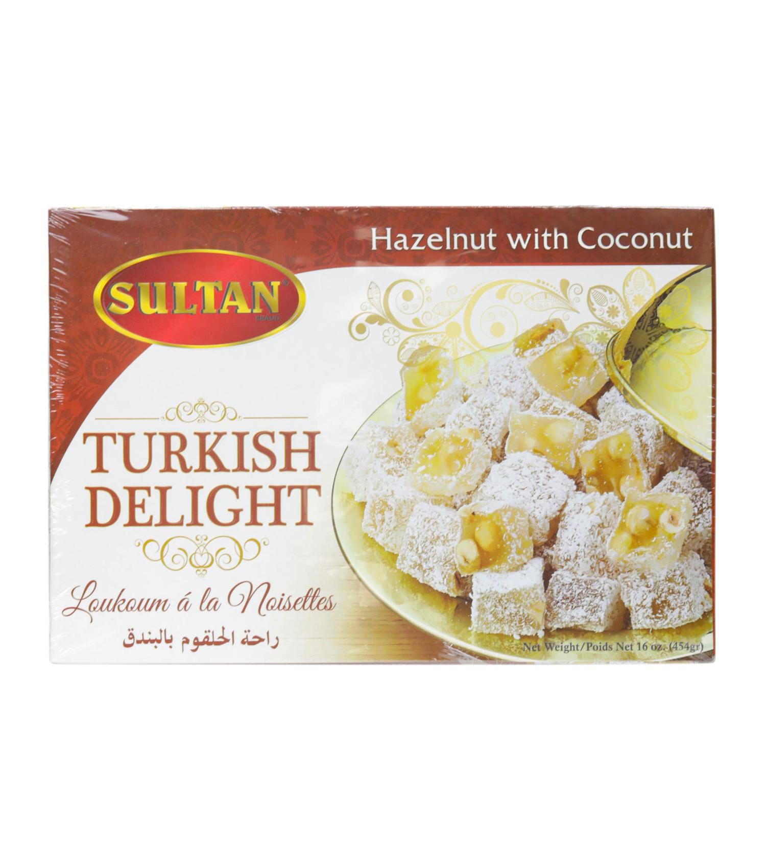 Sultan Turkish Delight - Hazelnut Coconut 16oz | No Preservatives, No Additives, Low Fat | Giftable Candy Sweets - Buy Online on GoSupps.com