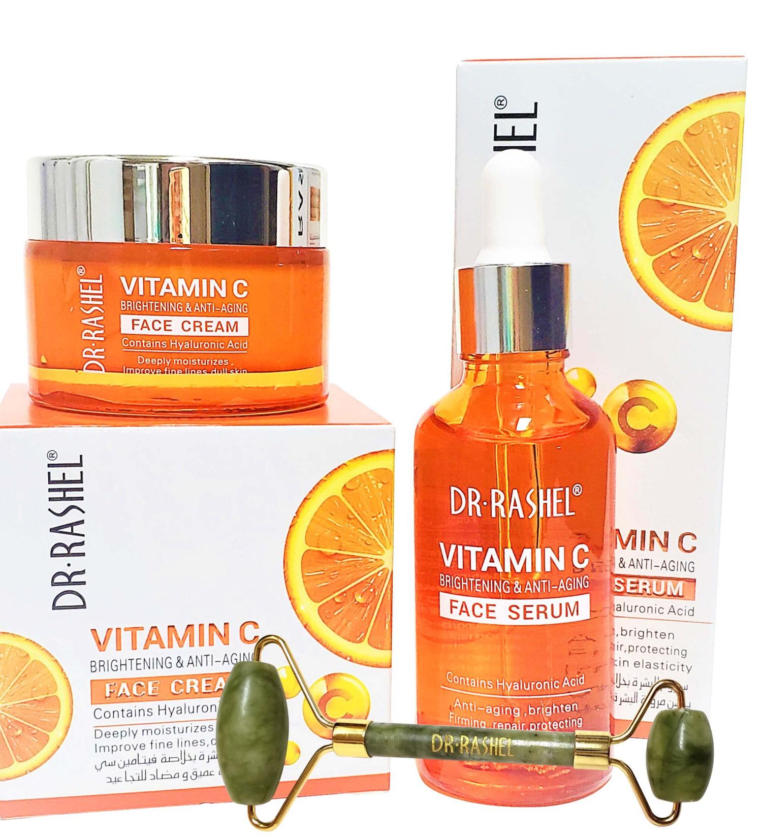 Dr Rashel Vitamin C Face Serum and Cream Variety Pack | Hyaluronic Acid, Anti-Aging Collagen Essence | Jade Roller Face Massager - Buy Online on GoSupps.com