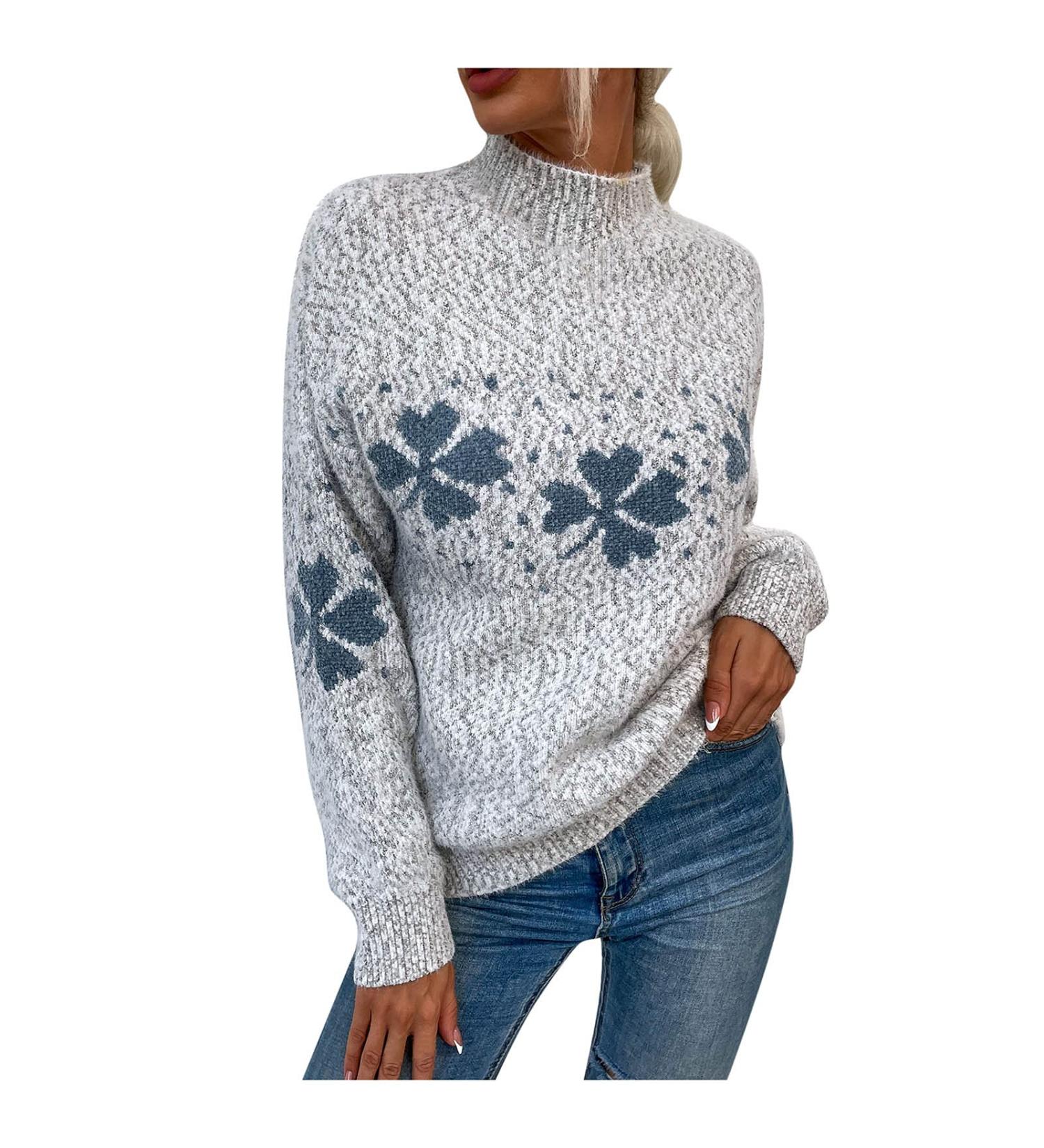 Shop Stylish Women's Christmas Sweater | Reindeer Pattern Knit Winter Sweater | Warm Gray Round-Arm Design - Buy Online on GoSupps.com