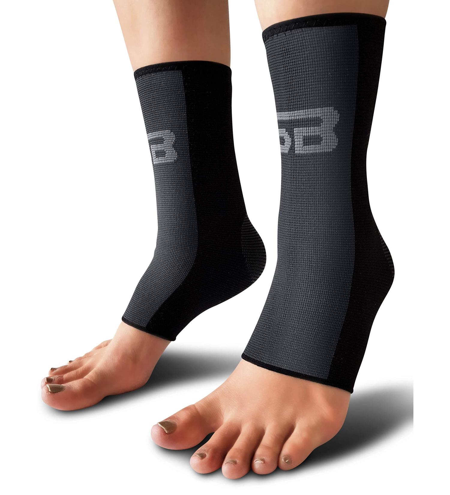SB SOX Compression Ankle Brace (Pair) - Superior Ankle Support for Sprains and Achilles Tendon - Ideal Sports Sleeve, Black/Gray, Small - Buy Online on GoSupps.com