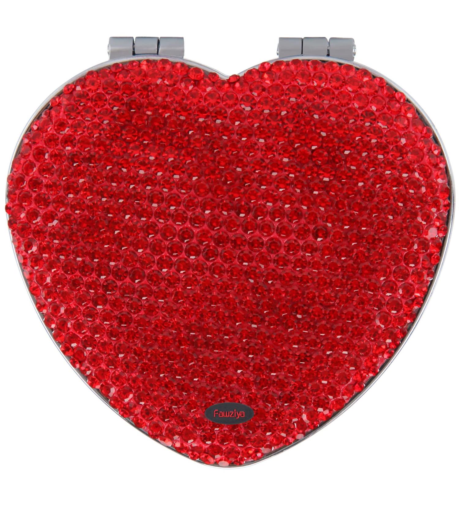 Fawziya Bling Heart Makeup Mirror 2X Magnifying - Red | Compact, Portable Beauty Mirror - Buy Online on GoSupps.com