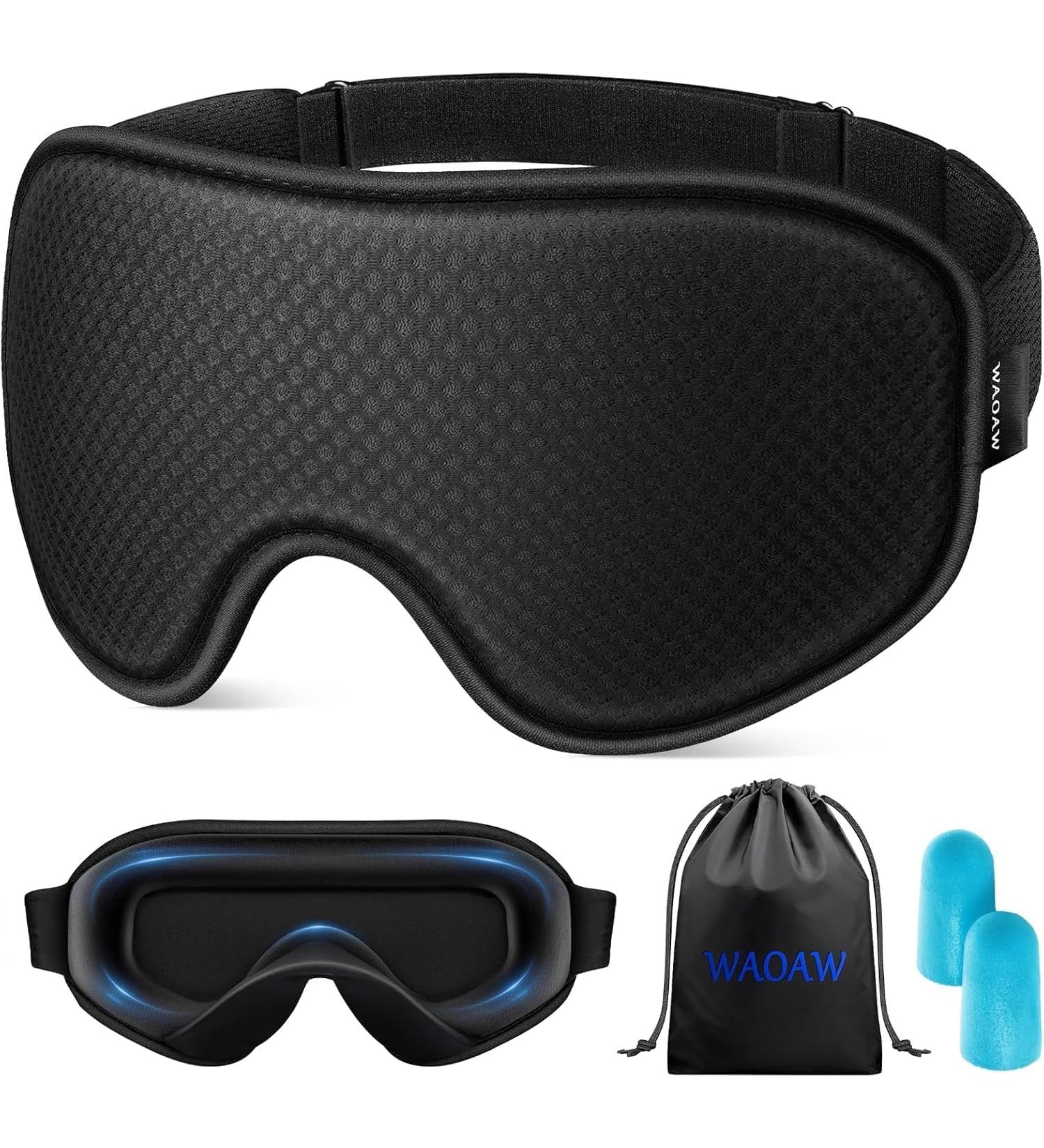 WAOAW Sleep Mask for Men Women: Blackout Eye Masks for Sleep - 3D Breathable Soft Comfortable Eye Mask for Travel - Adjustable Light Blocking Night Masks for Sleeping - Black - Buy Online on GoSupps.com