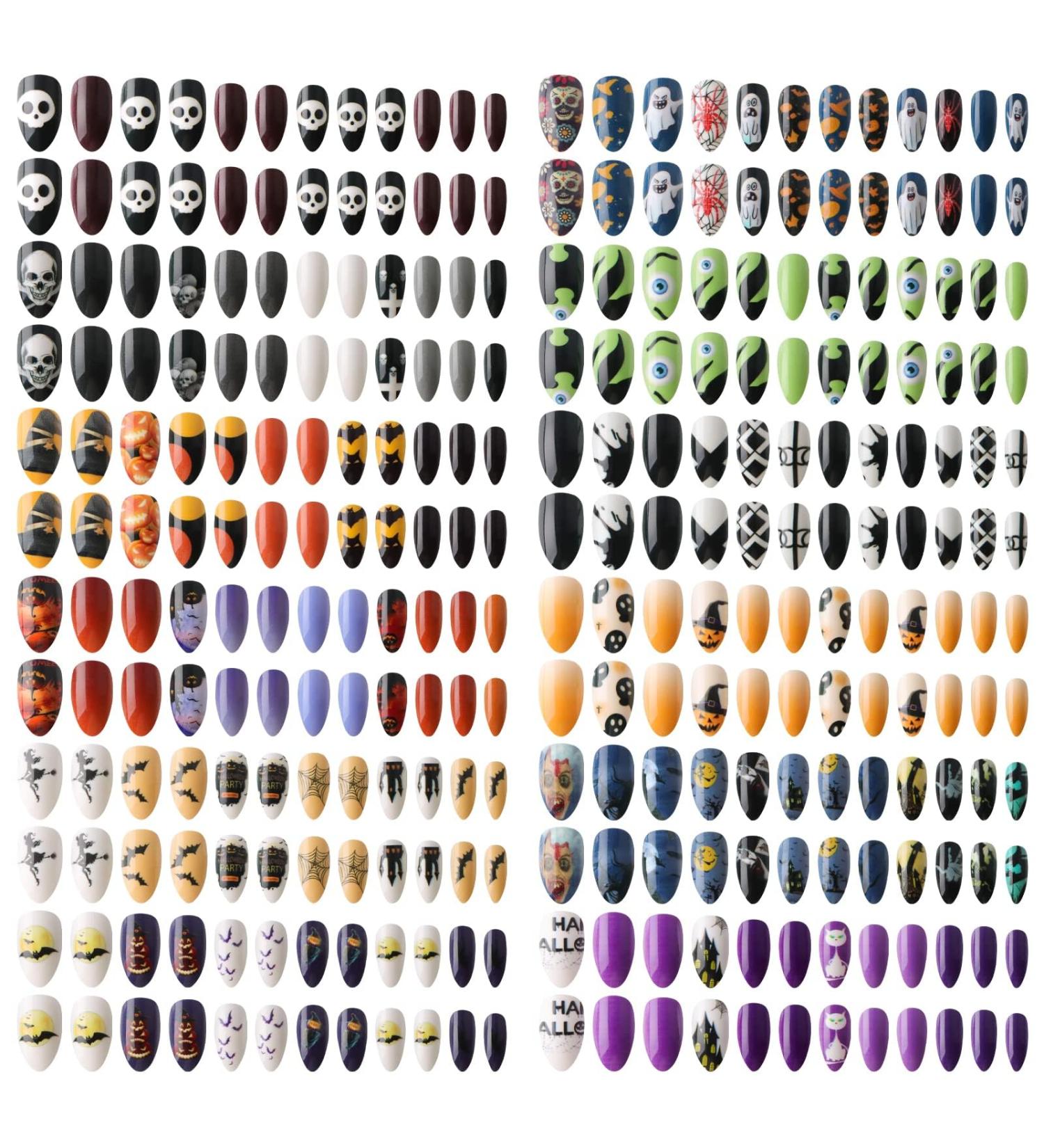 288PCS Halloween Fake Nails - Lorvain Stiletto Press On Nails with Skull Bat & Pumpkin Designs | Glossy Full Cover Nail Art for Women & Girls - Buy Online on GoSupps.com