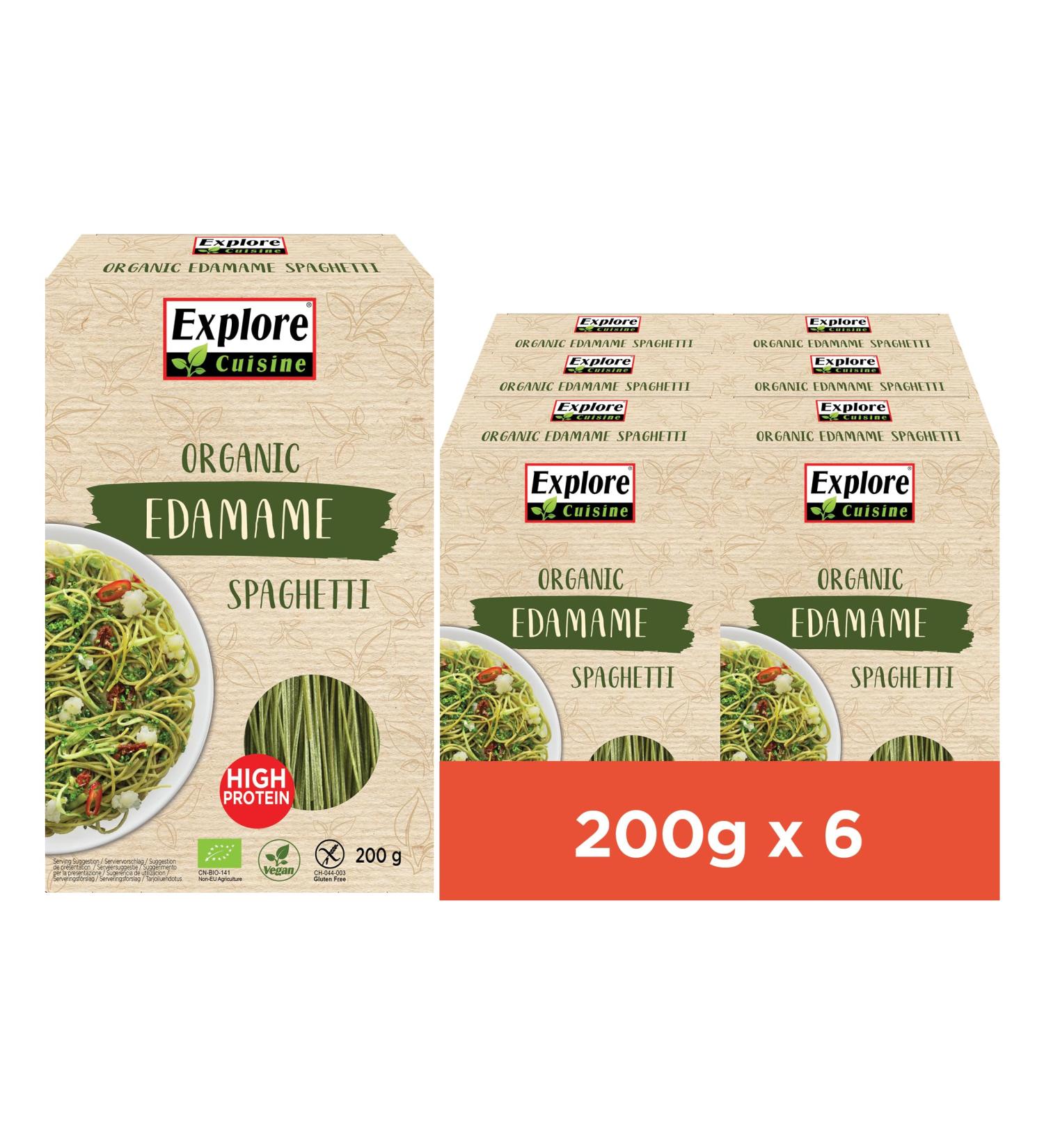 Explore Cuisine Edamame Spaghetti - Gluten-Free & Vegan Pasta 6x200g | Low Carb No Additives Ideal for Celiac Disease - Buy Online on GoSupps.com