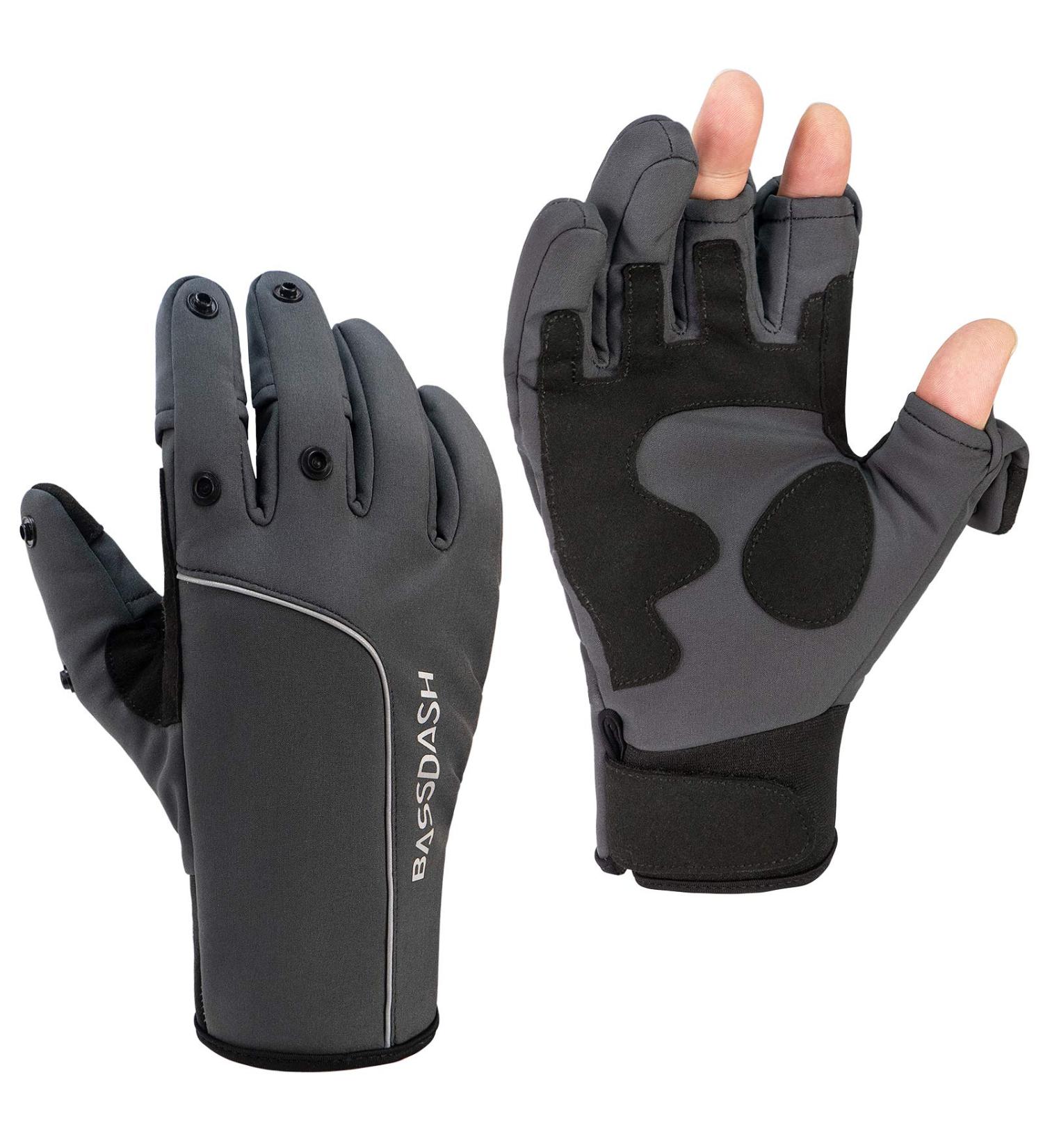 BASSDASH WinterPro Insulated Fishing Gloves - Water Repellent, Fleece Lined, Cold Weather Gloves for Men Women - Grey X-Large - Buy Online on GoSupps.com