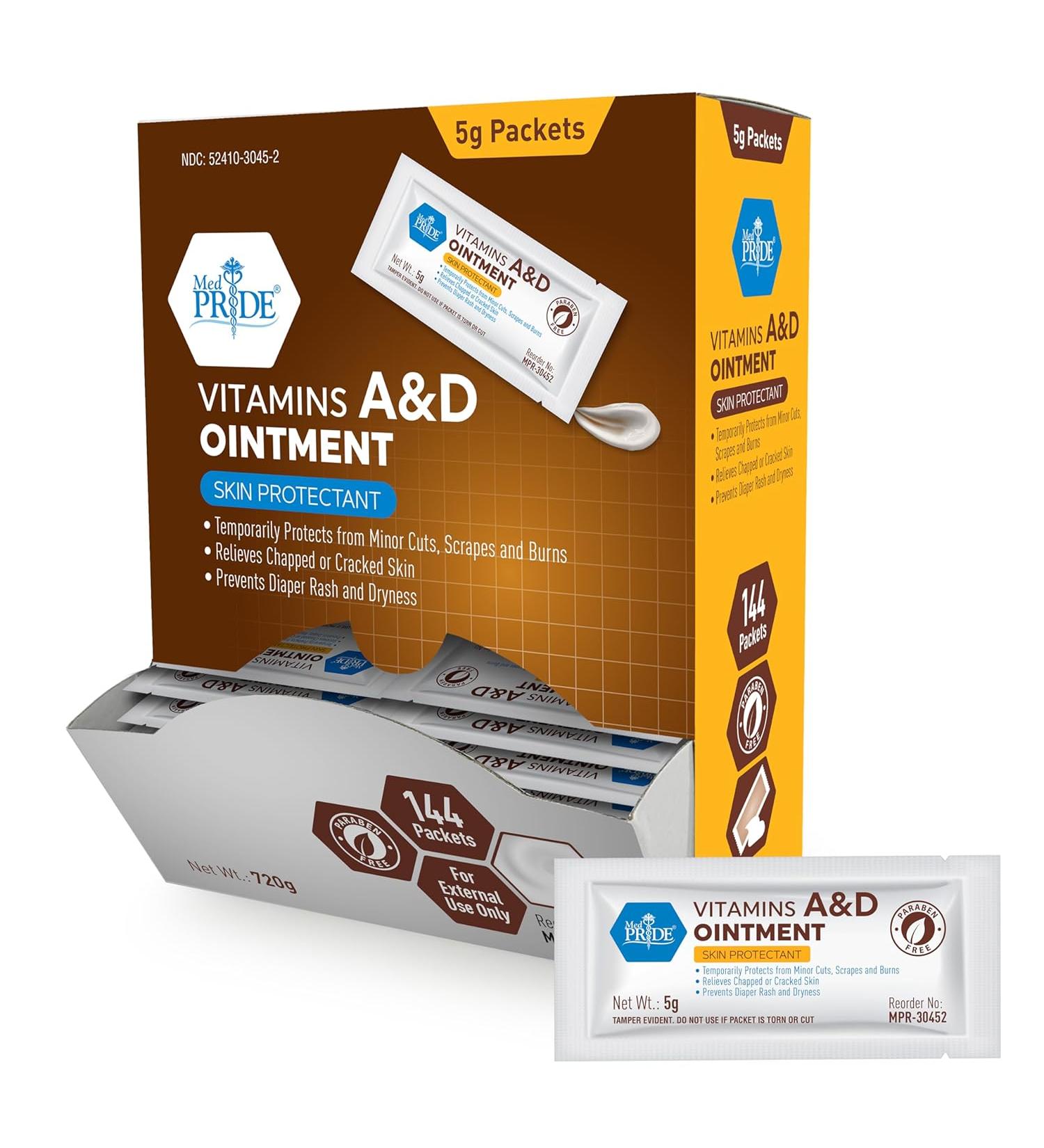 Medpride Vitamin A & D Skin Protectant Ointment | 144 5g Packets for Body Chaffing, Diaper Rash, Cuts, Dry-Cracked Skin | Lanolin & Petrolatum Formula for Men, Women & Babies - Buy Online on GoSupps.com