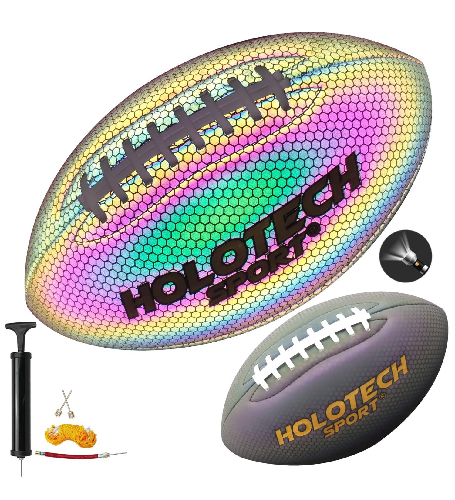 KPASON Football  Holographic Football Reflective Glowing Footballs for Kids  Teens and Adults  Composite Leather Football with Pump (Official Size 9 & Youth Size 6 & Peewee Size 3) Official Size 9 / Black (with Pump) - Buy Online on GoSupps.com
