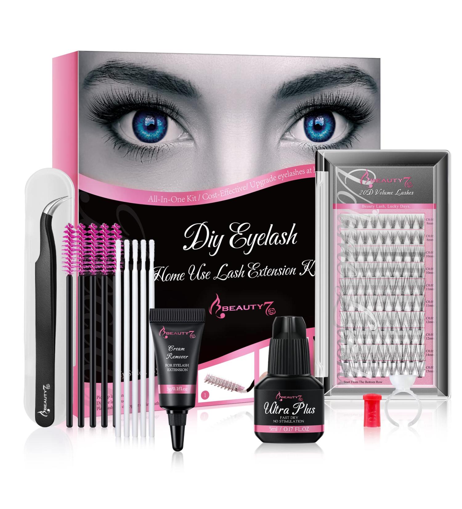 DIY Lash Extension Kit 20D Faux Mink Cluster Lashes 0.05 Curl 8mm-15mm Eyelash Glue Remover and Tweezers - Buy Online on GoSupps.com