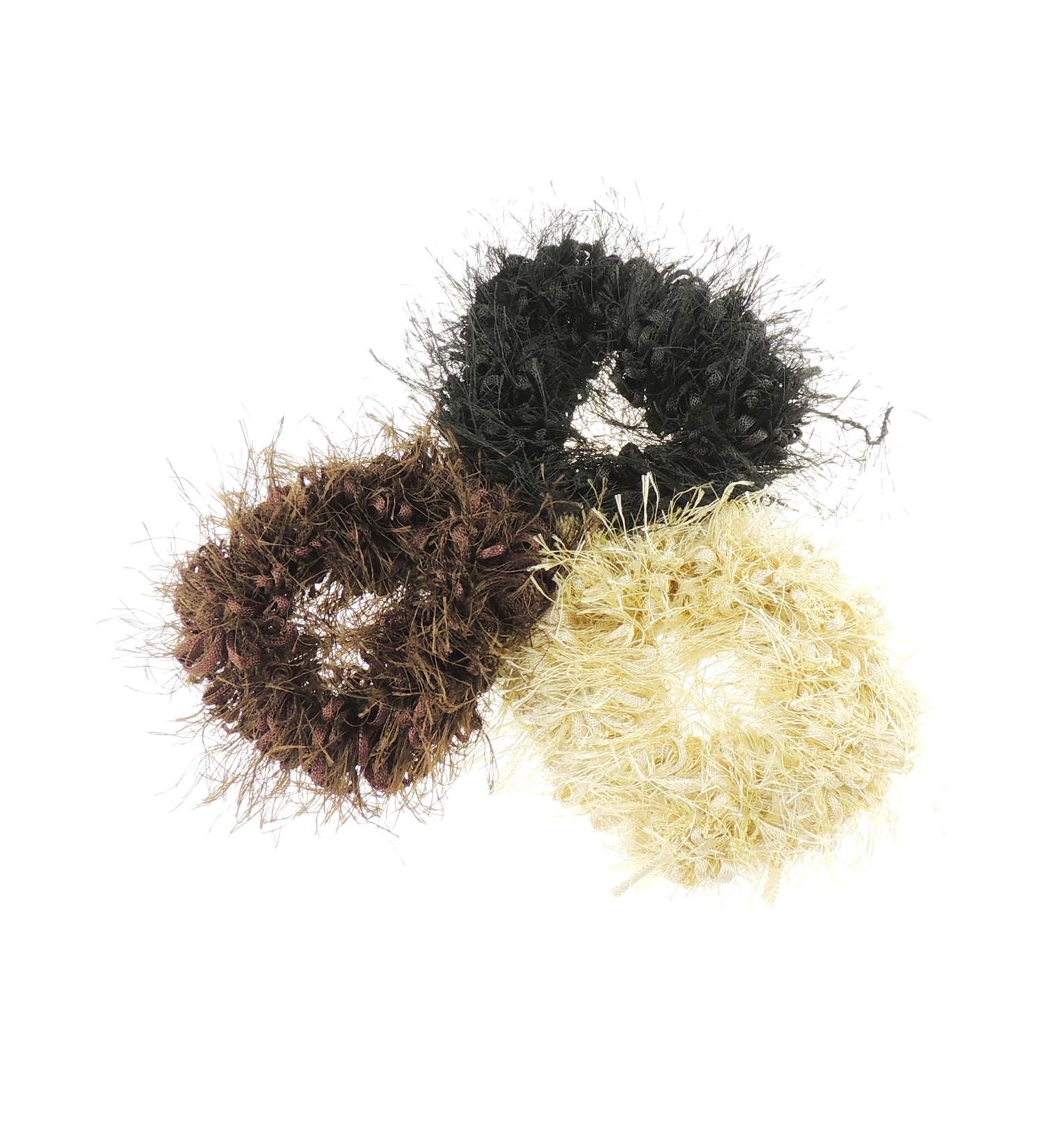 Cute Womens Girls Fabric Winter Sleep Christmas Birthday Wedding Bridesmaid Party Ponio Tie Elastic Accessories Bobbles Ponytail Holder Band Hair Set of 3 Fuzzy Brown Black Beige Scrunchie