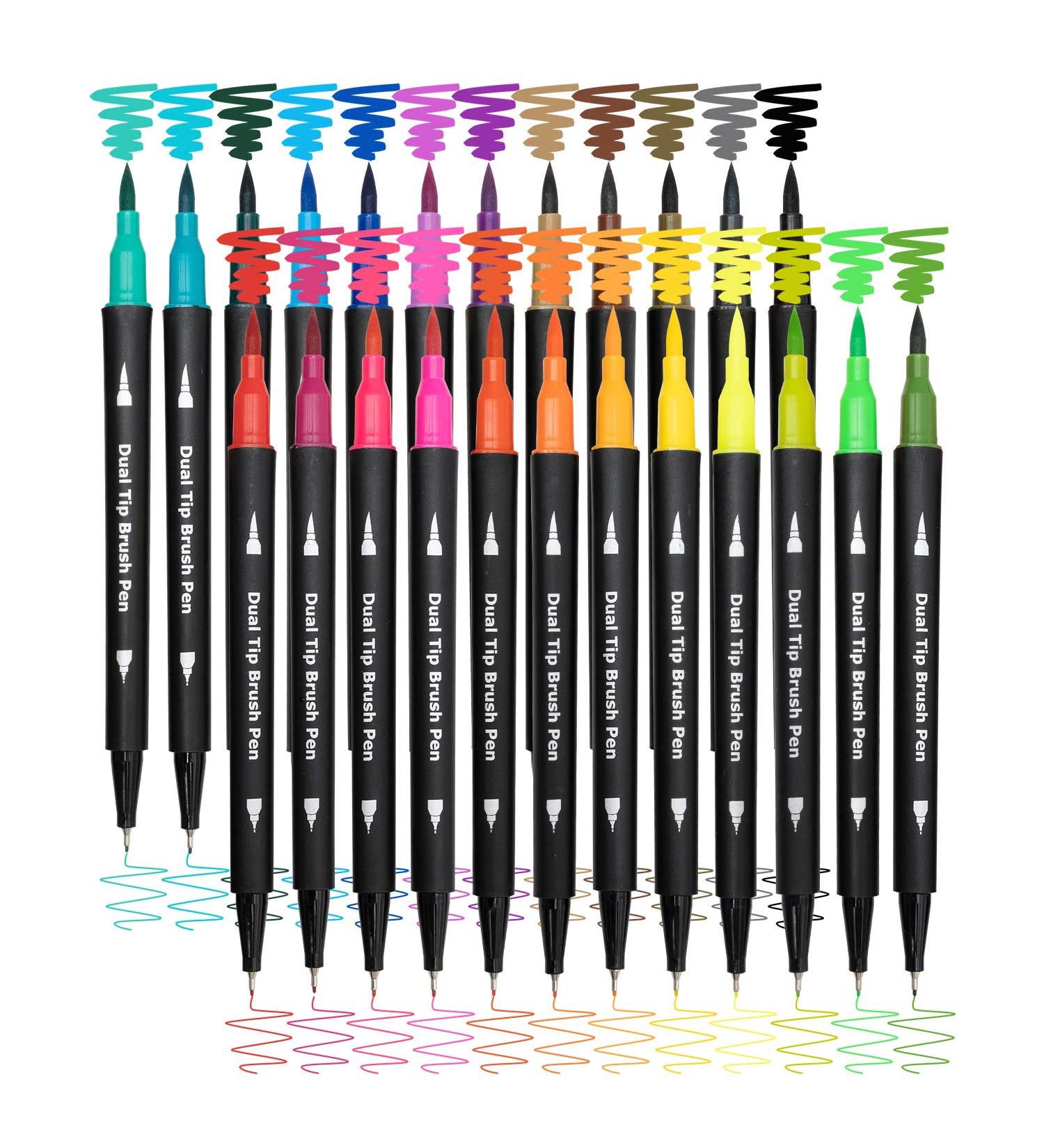 24 Dual Brush Marker Pens for Kids & Adults - Fine Point & Brush Tip Art Markers for Coloring, Bullet Journals, Planners & Note Taking - Buy Online on GoSupps.com