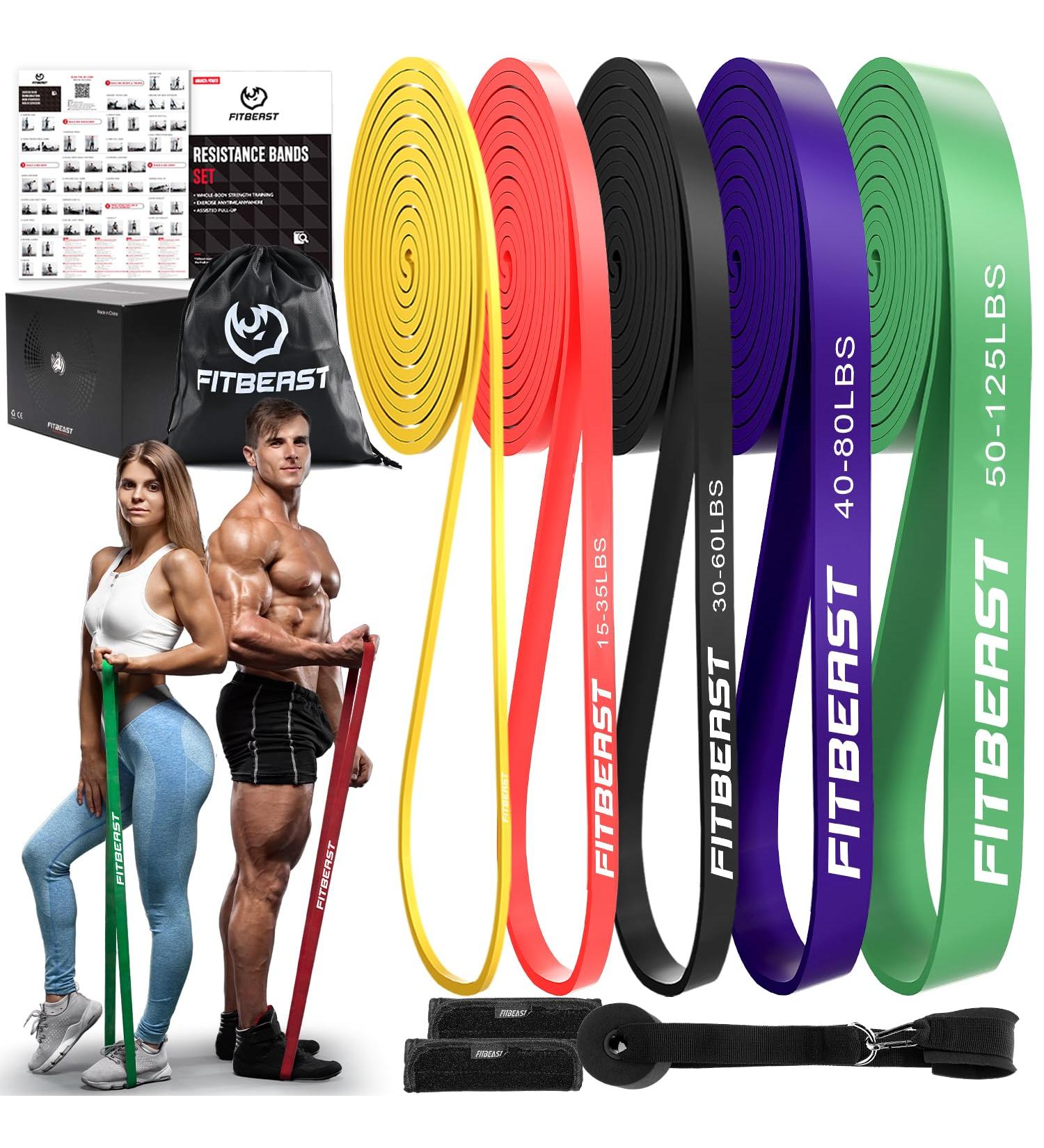 FitBeast Resistance Bands Set - 5 Levels for Strength Training Crossfit and Full-Body Workouts - Ideal for Yoga Rehabilitation and Muscle Toning - International Shipping Available - Buy Online on GoSupps.com