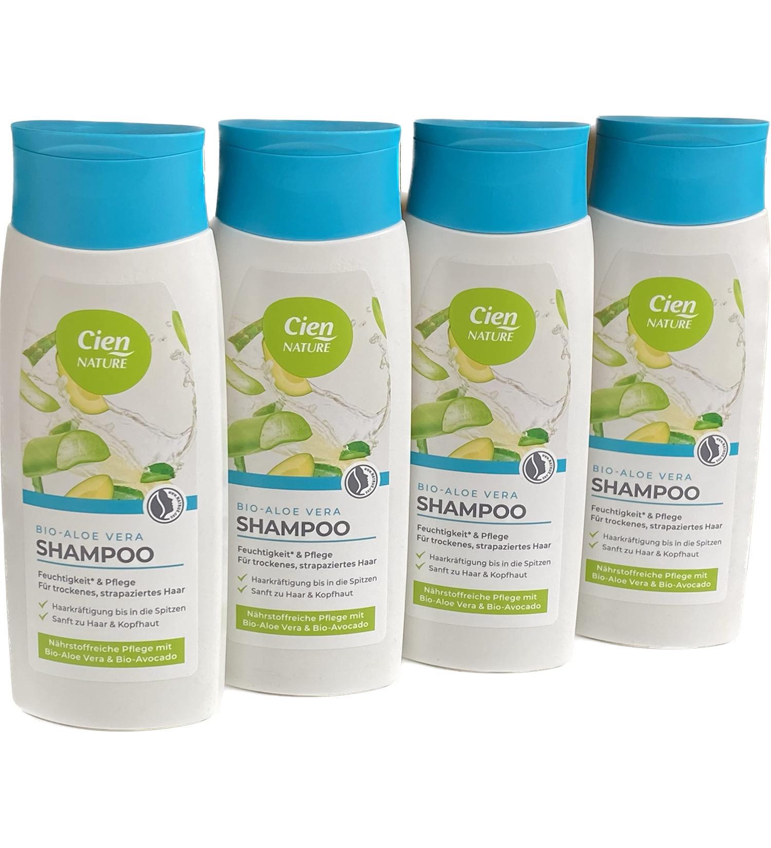 Cien Nature Naturkosmetik Pack of 4 organic aloe vera shampoos for dry and damaged hair (4 x 200 ml) - Buy Online on GoSupps.com