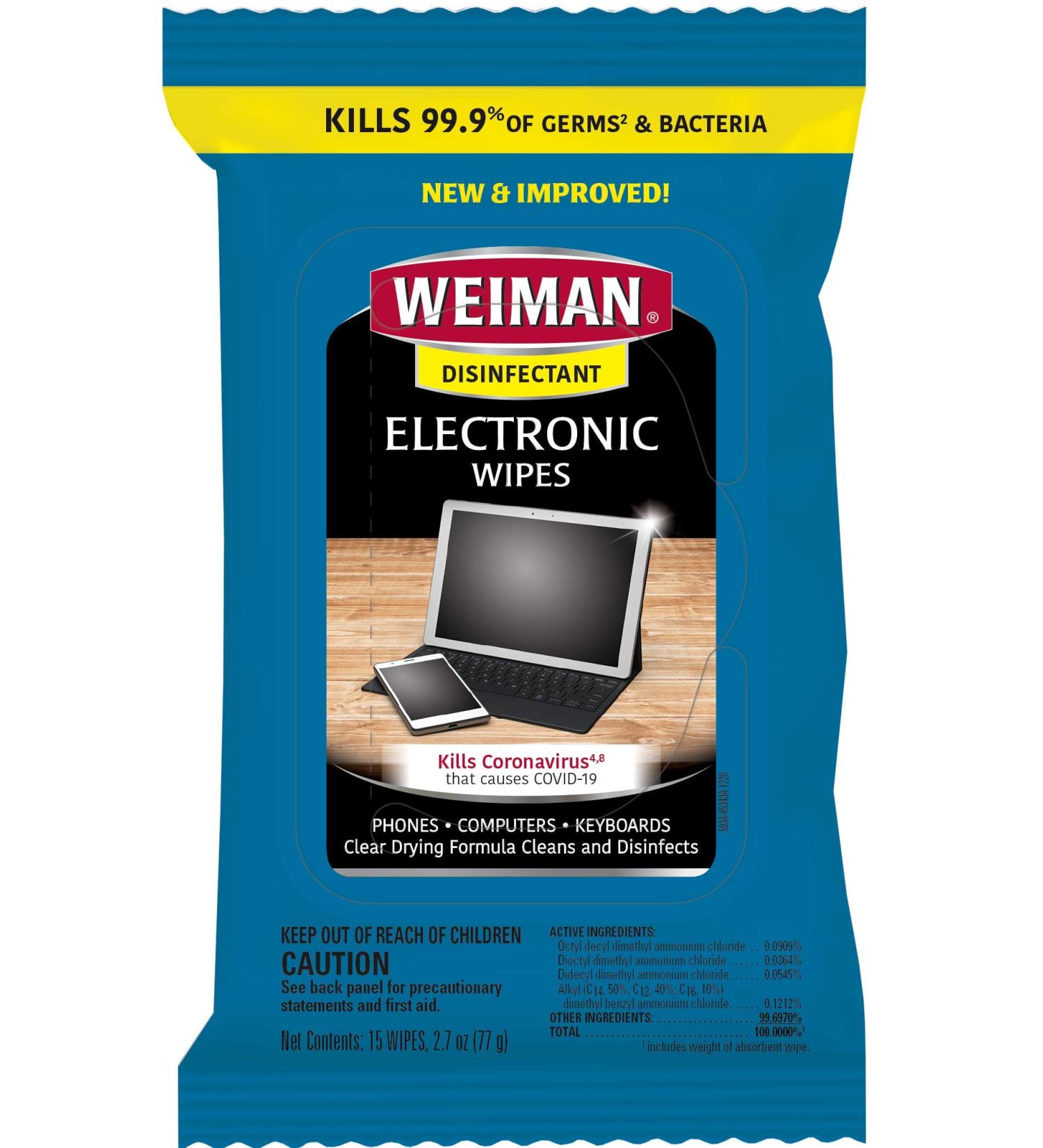 Weiman Disinfecting Electronic Wipes | Best Screen & Equipment Cleaner for Laptops TVs & More - Buy Online on GoSupps.com