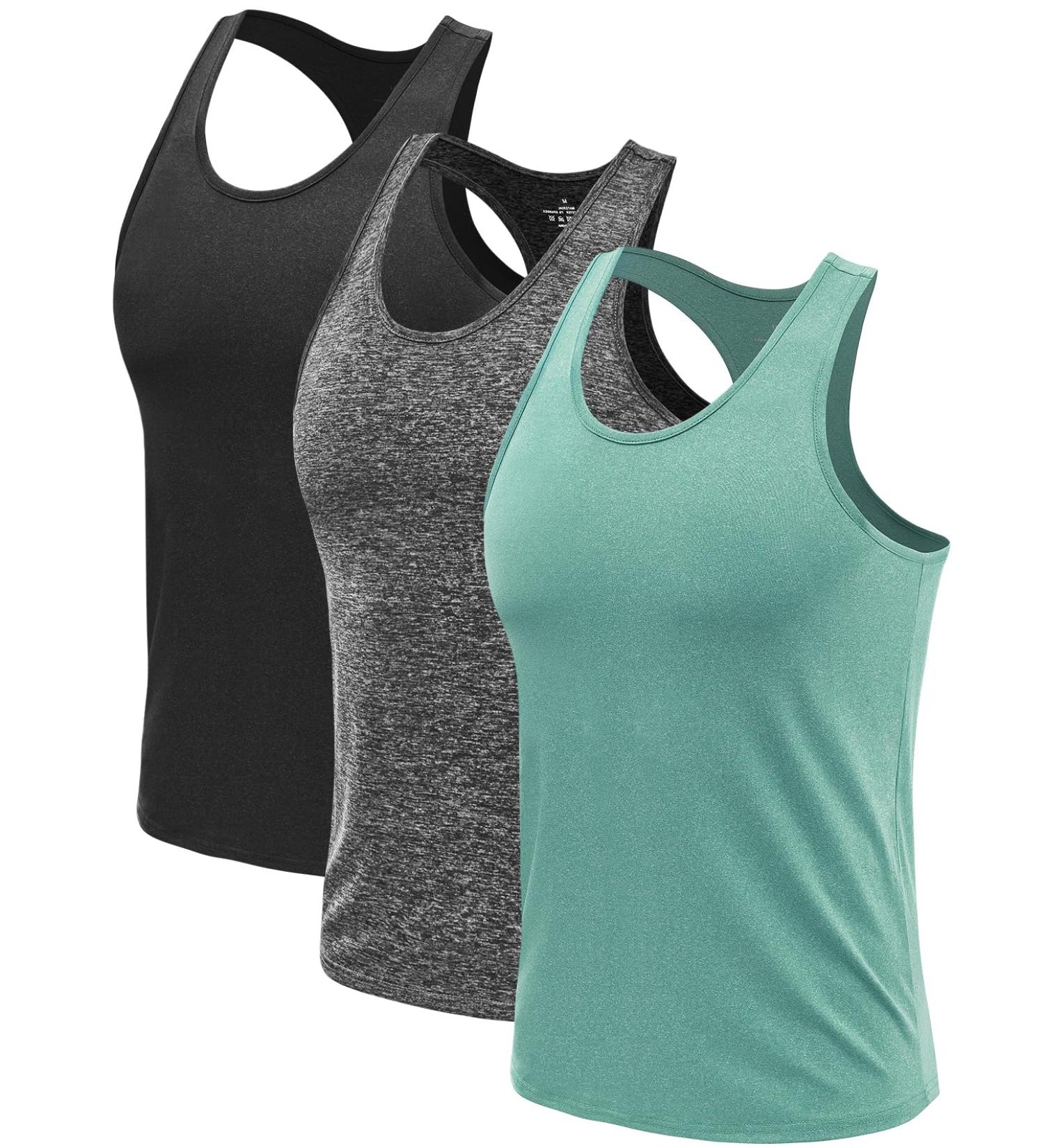 Ymmchy Men's Sport Tank Top 3-Pack - Quick Dry Sleeveless Muscle Shirts for Gym & Training - Black Gray Army Green - Size L - Buy Online on GoSupps.com
