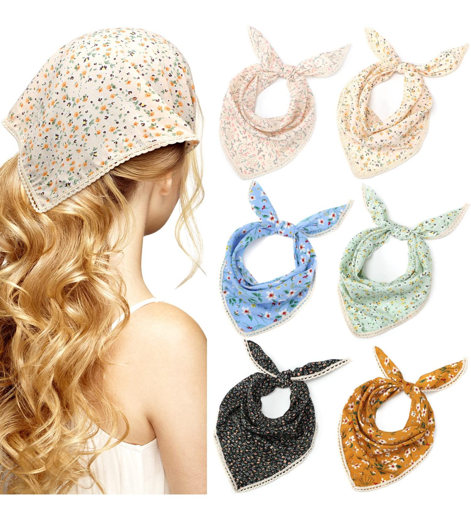 Dingion 6 Pcs Floral Hair Bandanas - Women's Chiffon Triangle Head Scarves with Ties - Buy Online on GoSupps.com