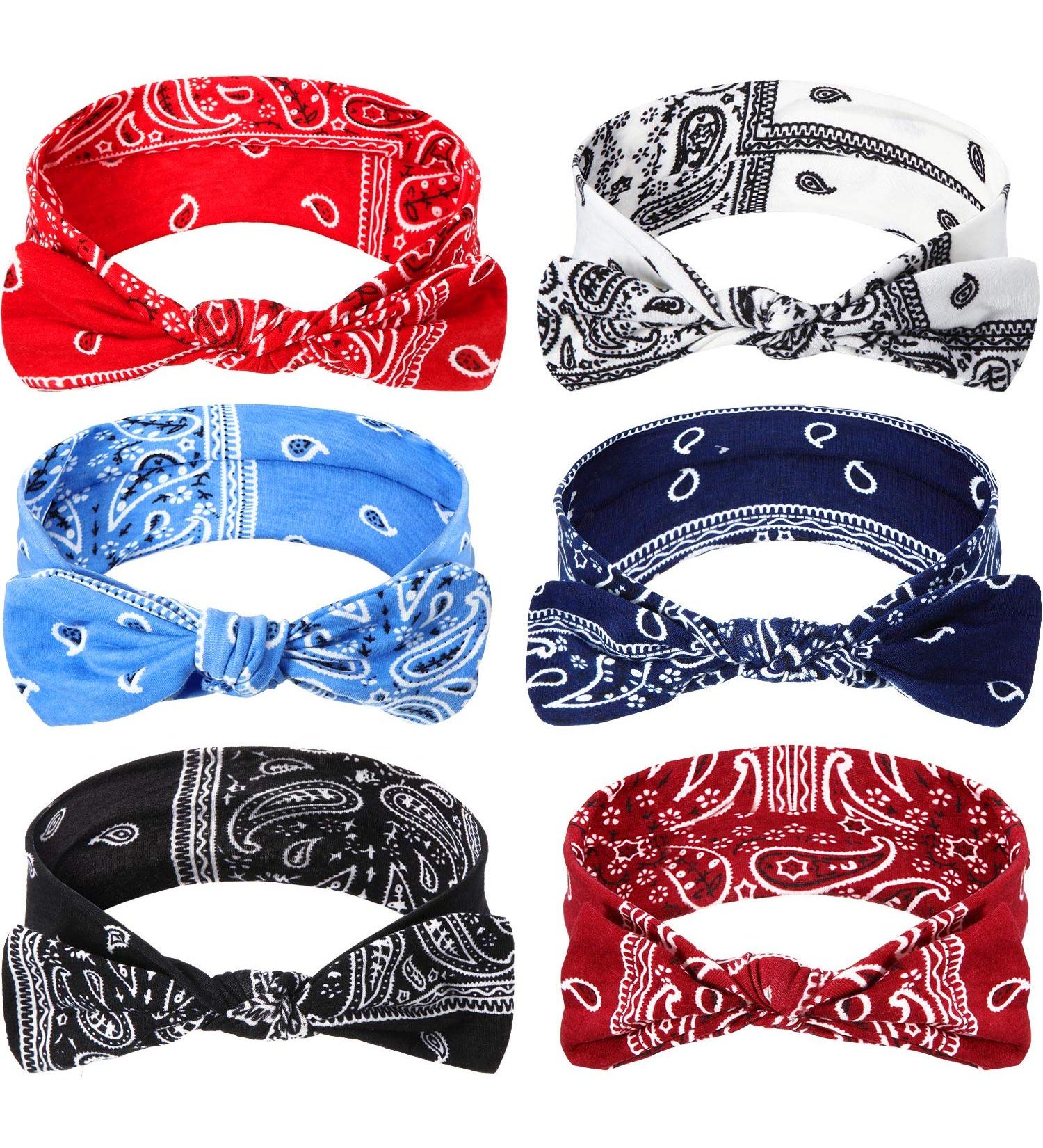 6-Pack Boho Paisley Headbands for Women | Bow Knot Elastic Hairbands in 6 Colors - Buy Online on GoSupps.com