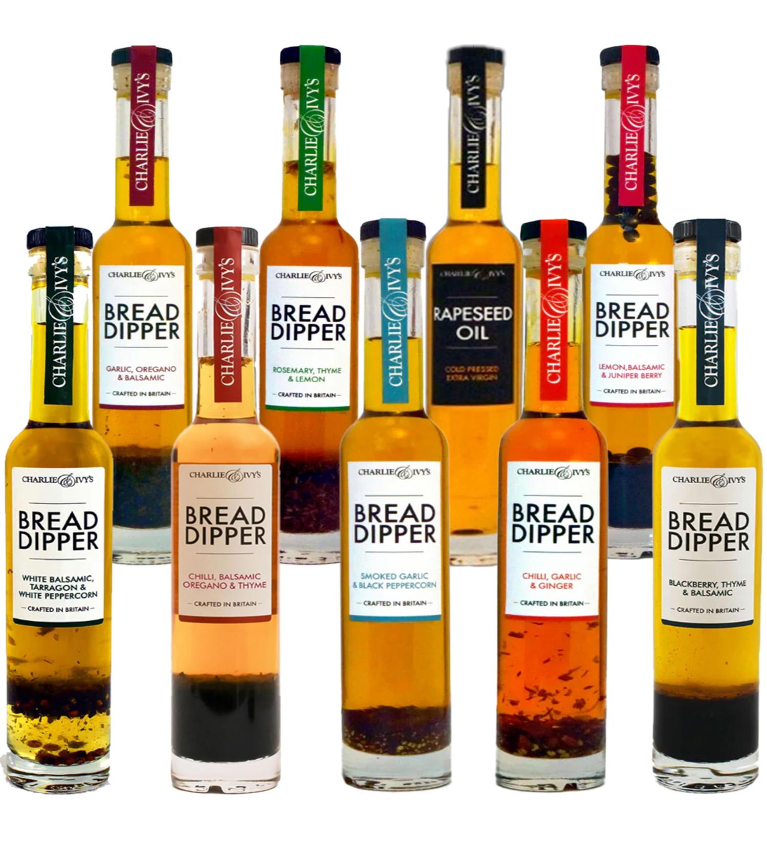Charlie & Ivys Dipper Pick N Mix - Choose From 8+ Flavors | Natural Rapeseed Oil Smoked Garlic & Black Peppercorn Rosemary Thyme & Lemon Blackberry Thyme - Pack of 5 (each 200ml) 200.00 ml (Pack of 5) - Buy Online on GoSupps.com