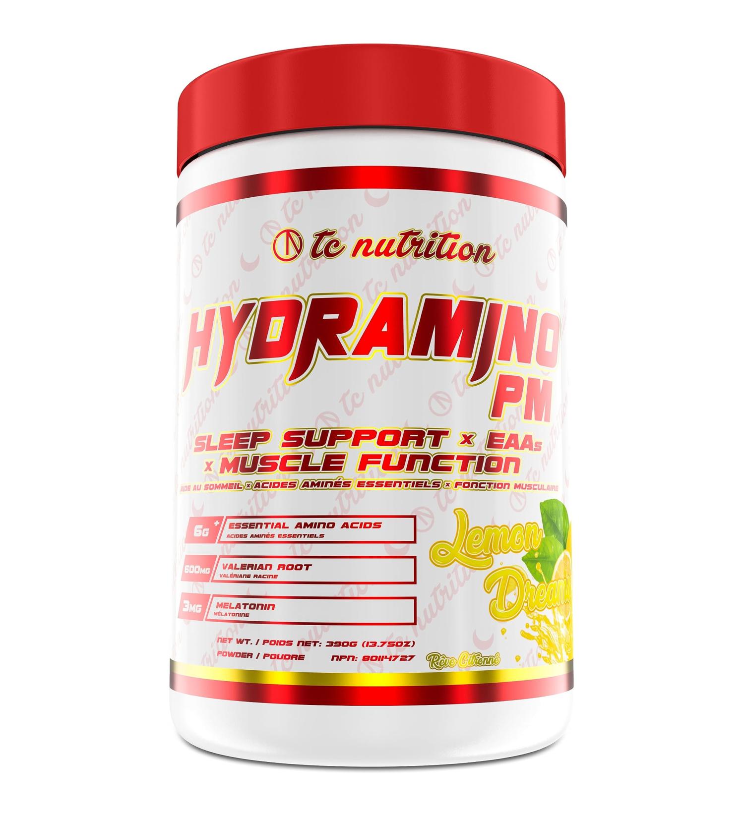 Hydramino PM - Natural Sleep Aid Powder & Muscle Recovery Supplement - EAA + BCAA Night-time Sleep Support | Relaxation & Calming Supplement | Helps with Jet Lag Deep Sleep & Muscle Building | Valerian Root GABA Melatonin Magnesium & More | Lemon Dreams 3 - Buy Online on GoSupps.com