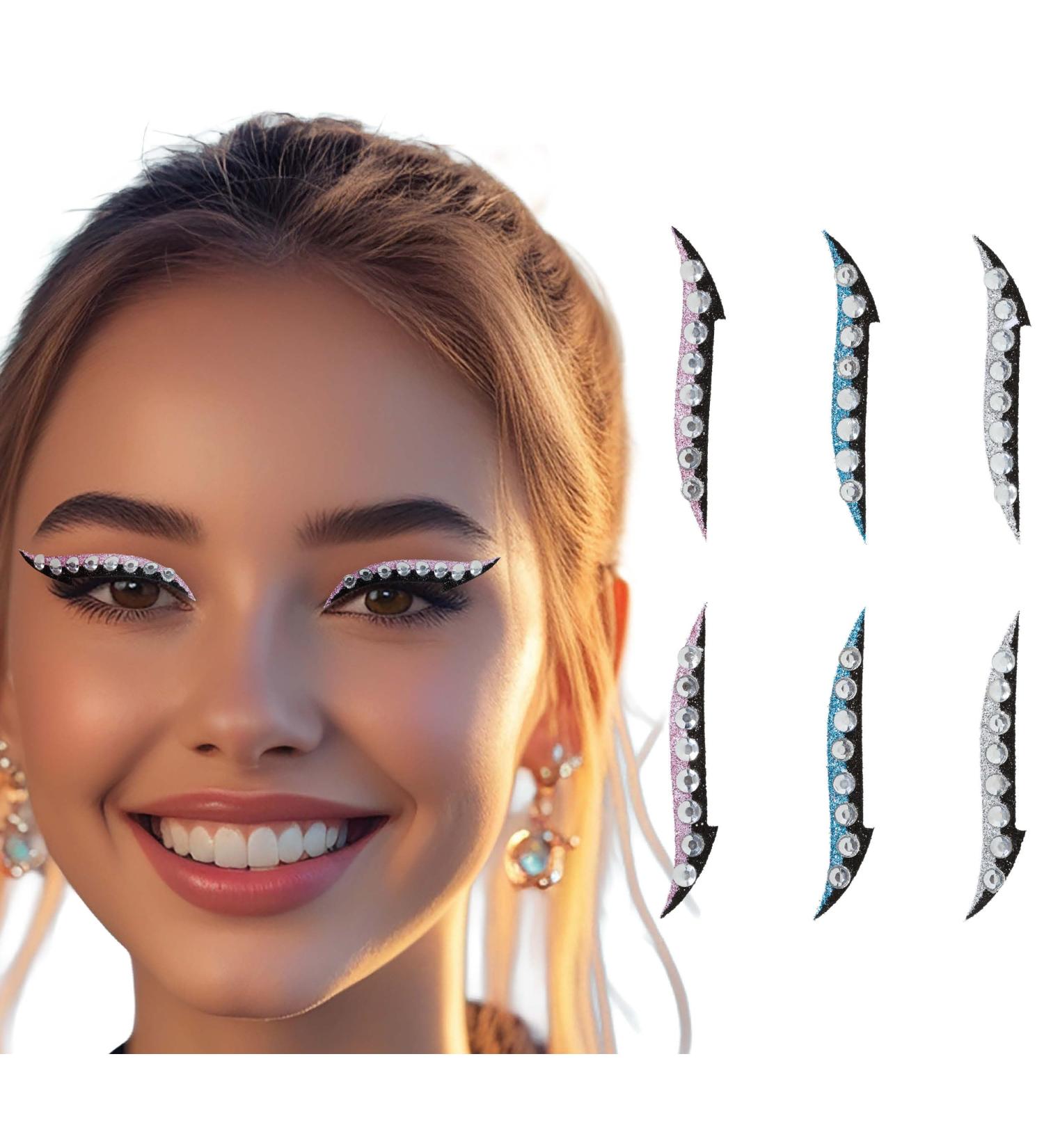 FIESTAS GUIRCA Adhesive Face Jewelry (6 Crystal Eyeliners) - Makeup for Costume Parties Carnival and Halloween - Multicolored - Buy Online on GoSupps.com