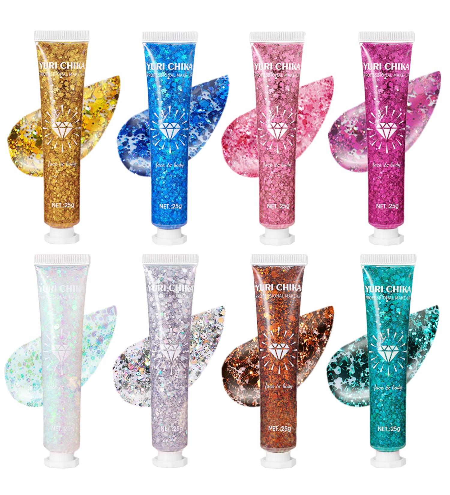 8 Color Self-Adhesive Chunky Glitter Gel - Perfect for Festivals Raves & Makeup - Buy Online on GoSupps.com