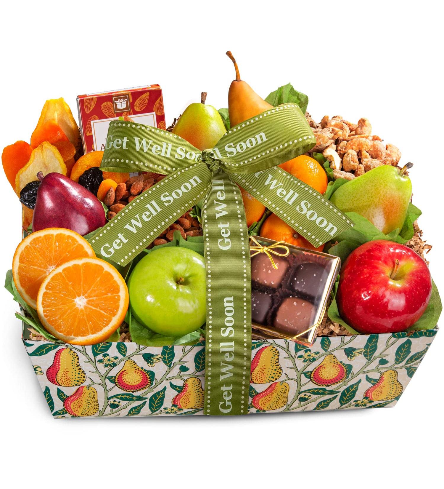 A Gift Inside Get Well Soon Orchard Delight Fruit and Gourmet Gift Basket