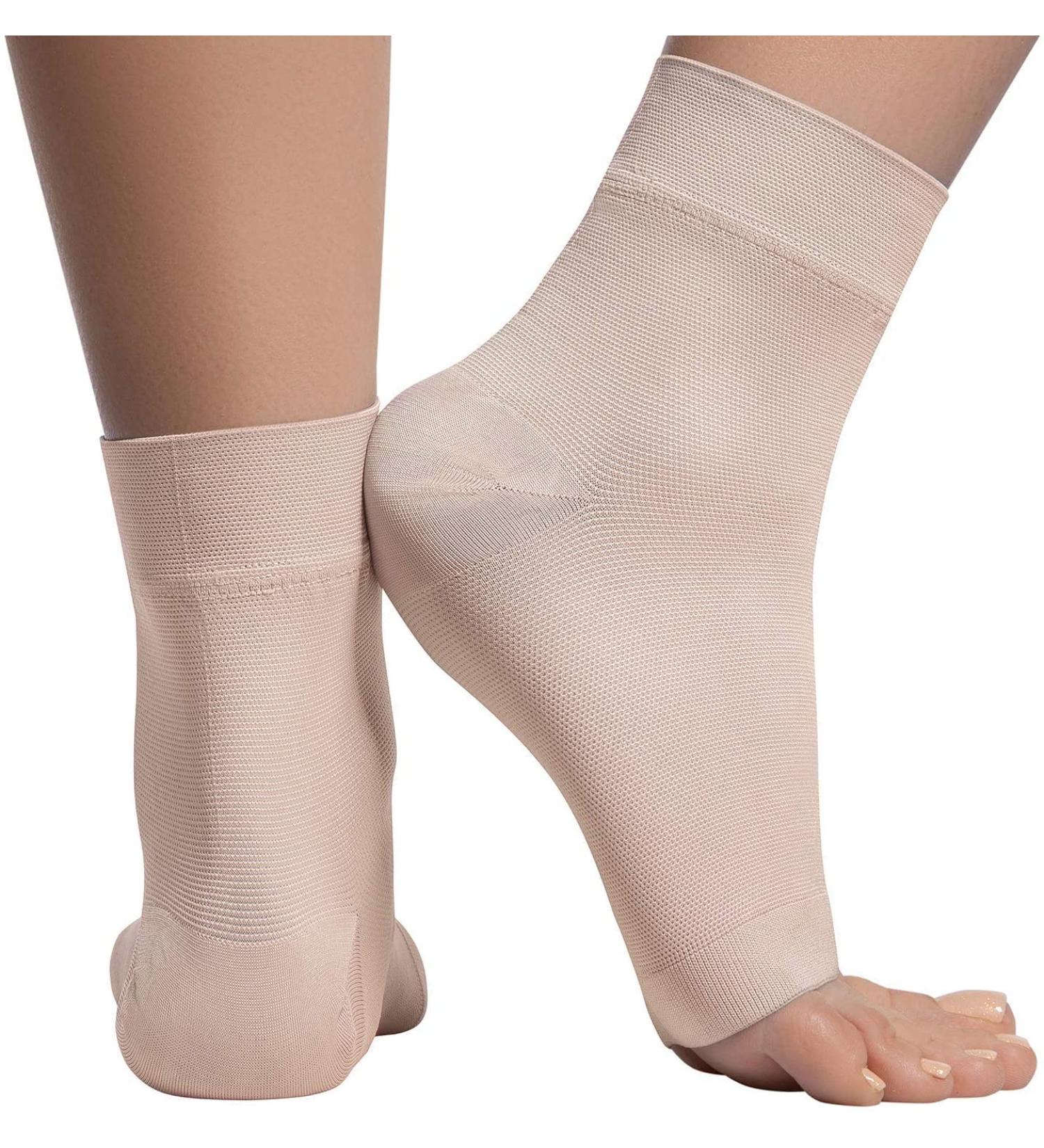 KEMFORD Ankle Compression Sleeve 20-30mmhg - Open Toe Compression Socks for Plantar Fasciitis - Beige Large 2-Pack - Buy Online on GoSupps.com