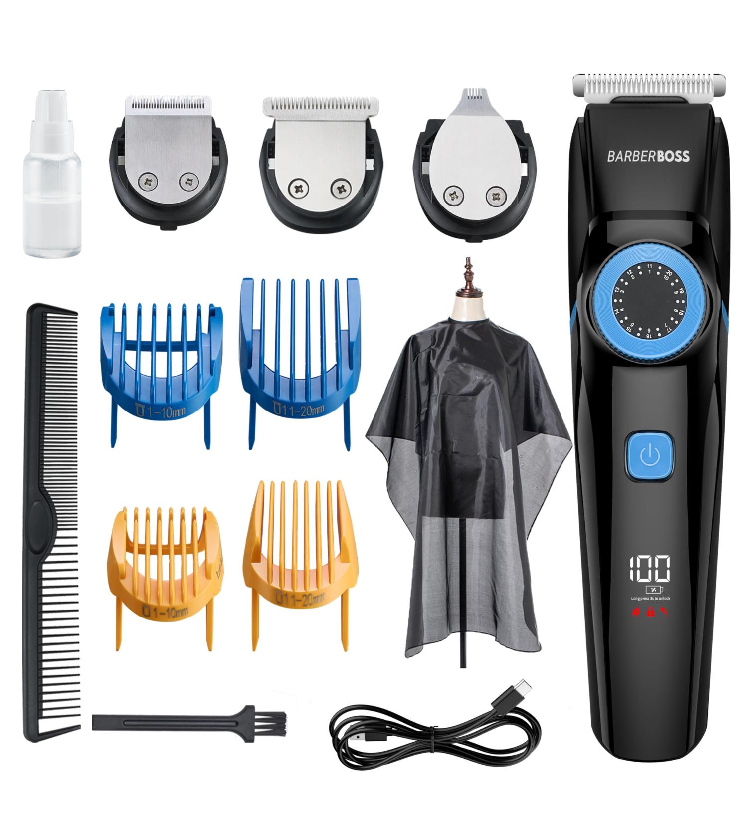 BarberBoss 3 in 1 Hair Clipper s Men s Grooming Kit Detail Hair & Beard Trimmer Precision Dial 3 Cutting Blades LED Display USB Rechargeable and 100% Waterproof QR-6087 - Buy Online on GoSupps.com