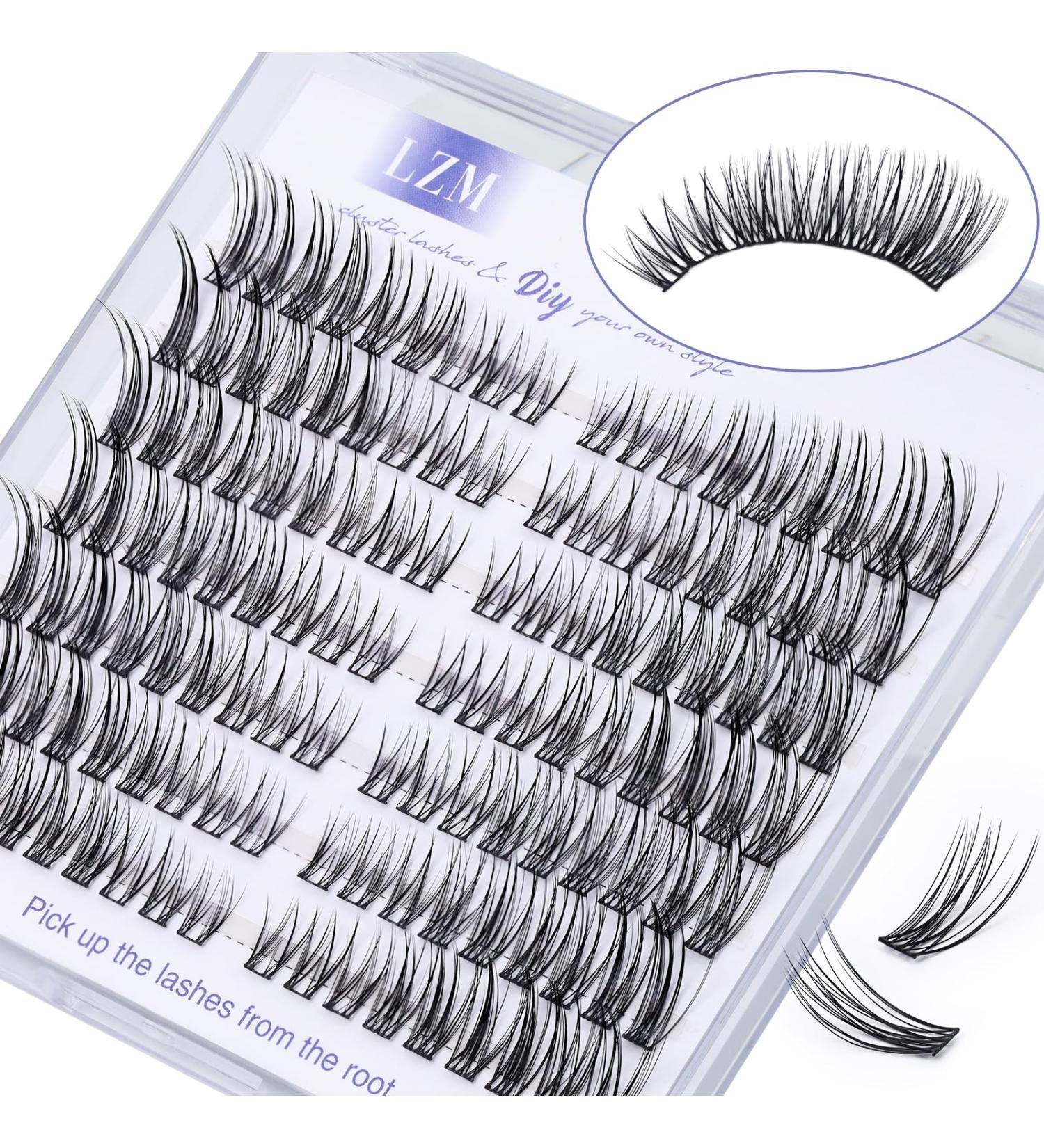 LZM Lashes Natural C Curl Individual Lashes 8-14mm Diy at Home False Eyelashes Thin Band Wispy Cluster Lashes Reusable Soft False Lashes - Buy Online on GoSupps.com