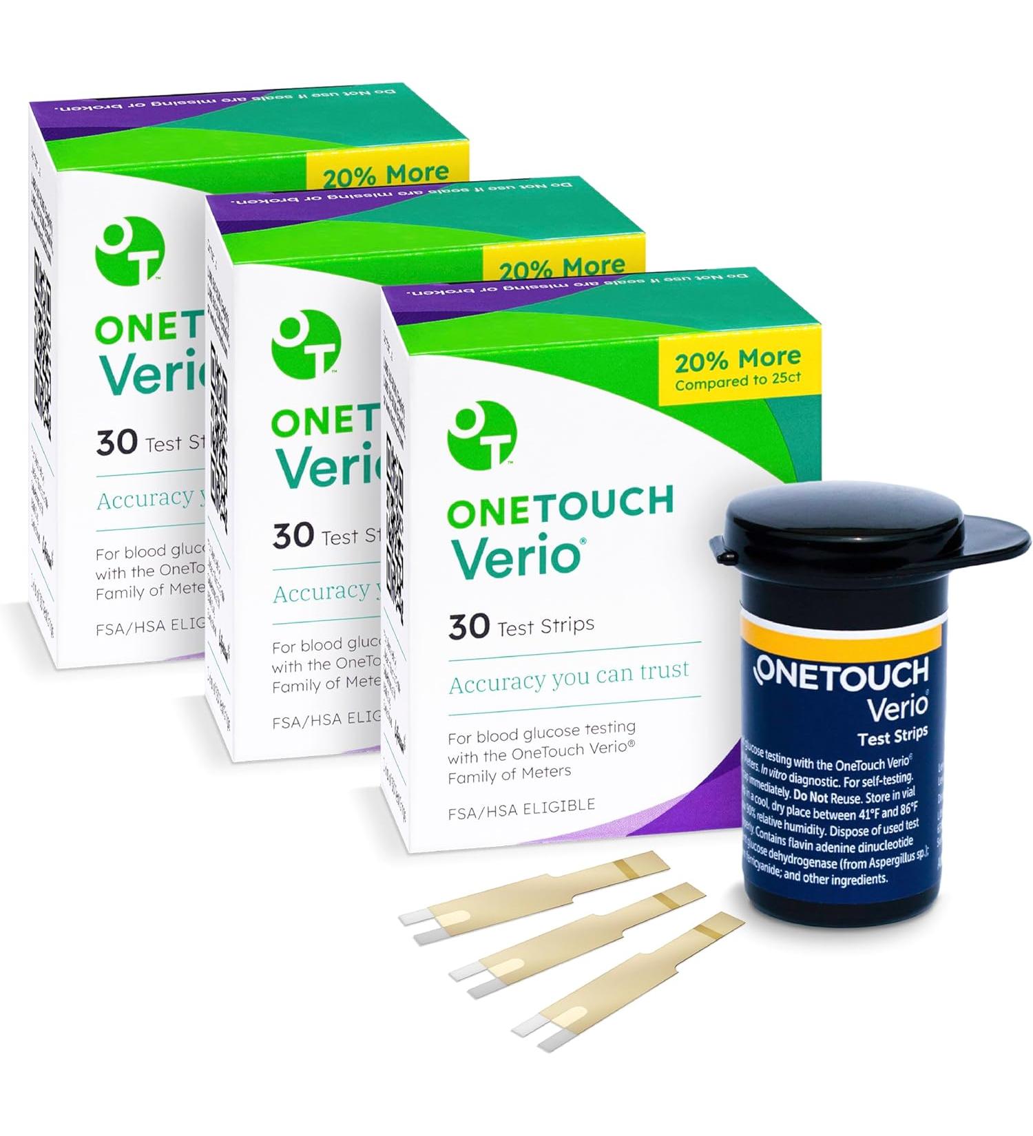 OneTouch Verio Diabetes Test Strips Value Pack - 90 Count | For Blood Sugar Monitor | At-Home Glucose Testing - 3 Packs of 30 Strips - Buy Online on GoSupps.com