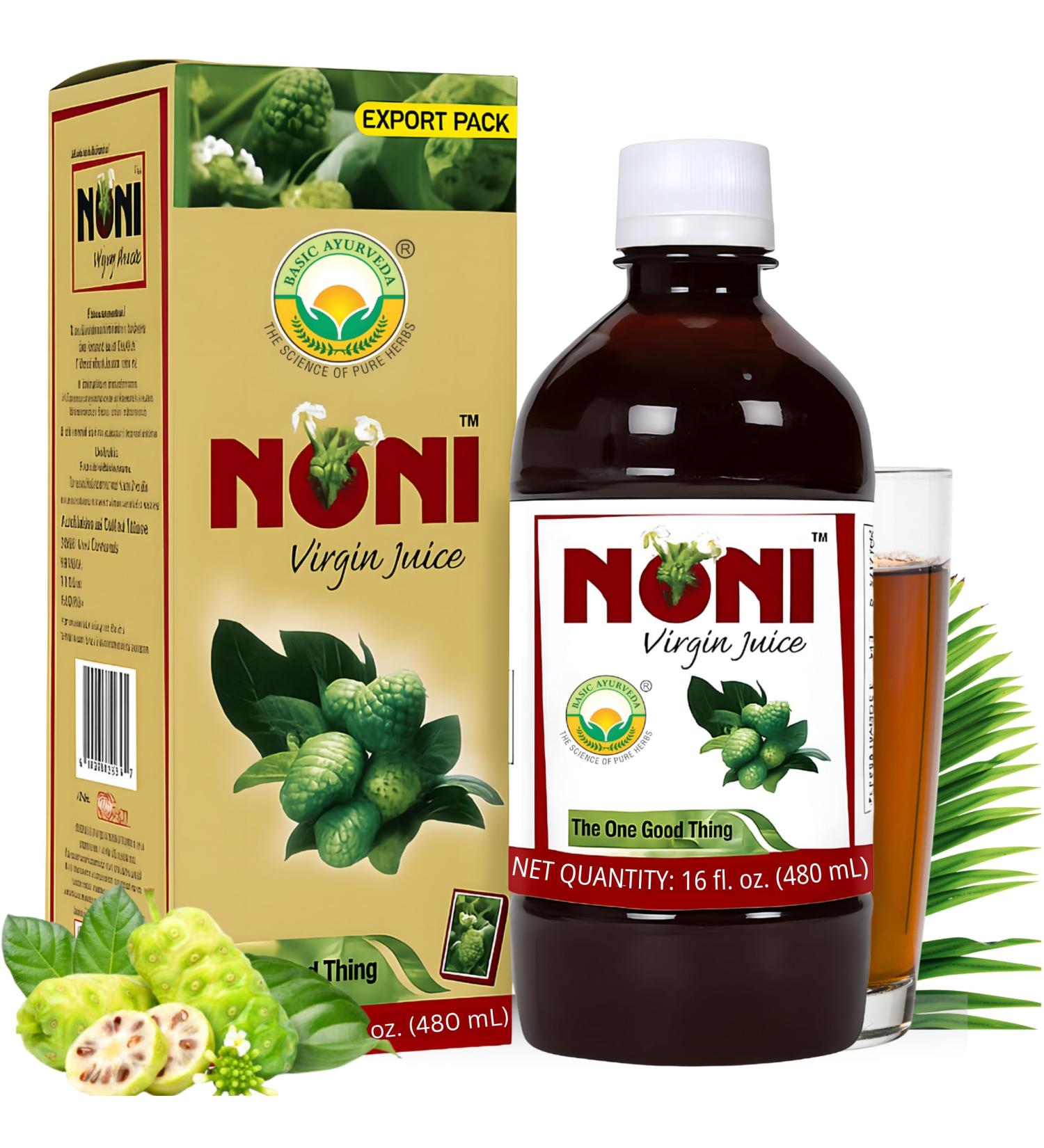 BASIC AYURVEDA Noni Virgin Fruit Juice | 16.23 Fl Oz (480ml) | Pure & Organic | Natural Antioxidant-Rich Fruit Juice | for Wellness Energy & Daily Health Support - Buy Online on GoSupps.com