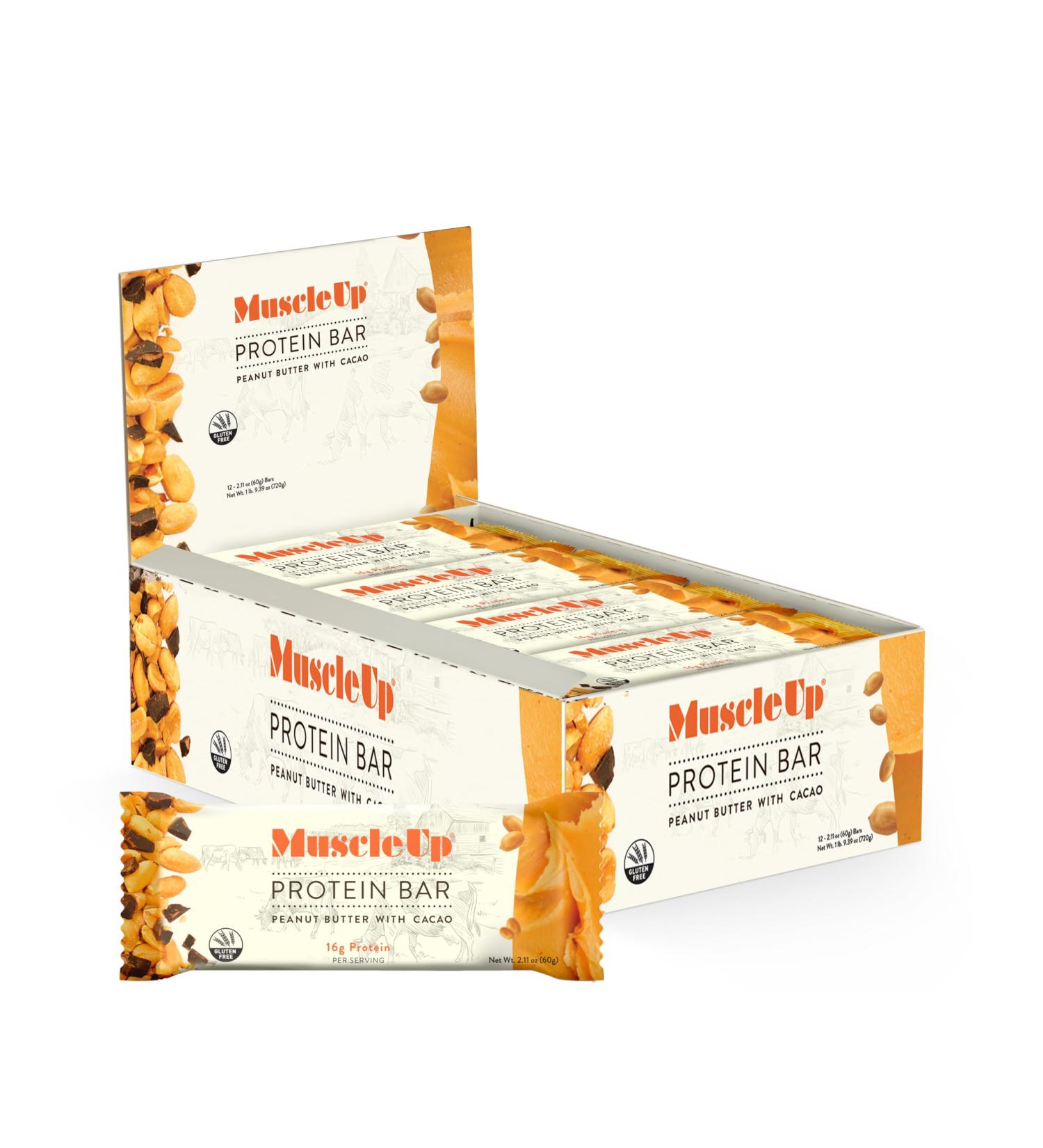 MuscleUp Gluten Free Non-GMO Sweet Potato Protein Bars - Peanut Butter & Cacao Nibs (12 Bars) | International Shipping Available - Buy Online on GoSupps.com