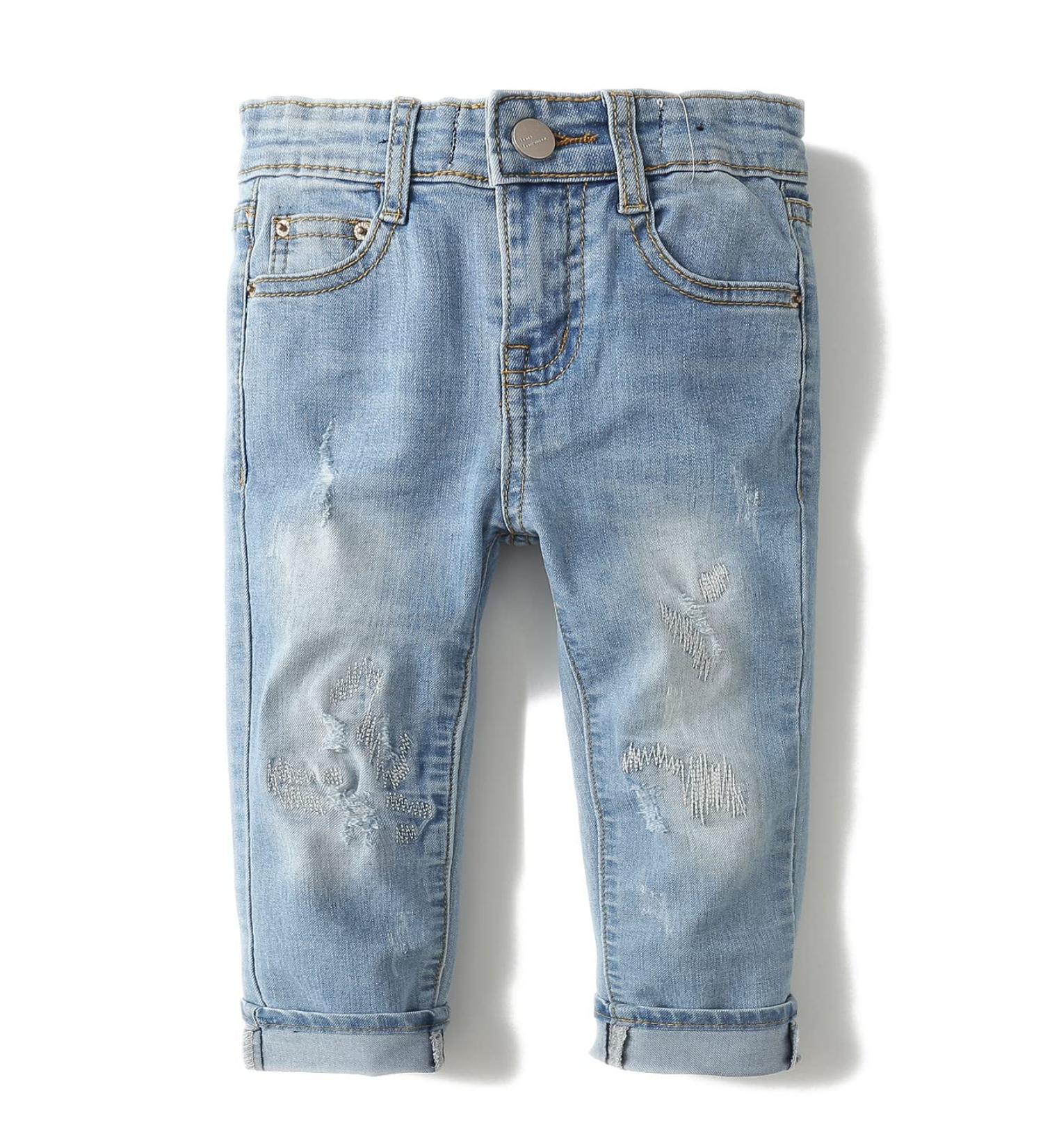 KIDSCOOL SPACE Baby Slim Jeans 6-12 Months | Ripped Denim Pants Light Blue-2099 - Buy Online on GoSupps.com
