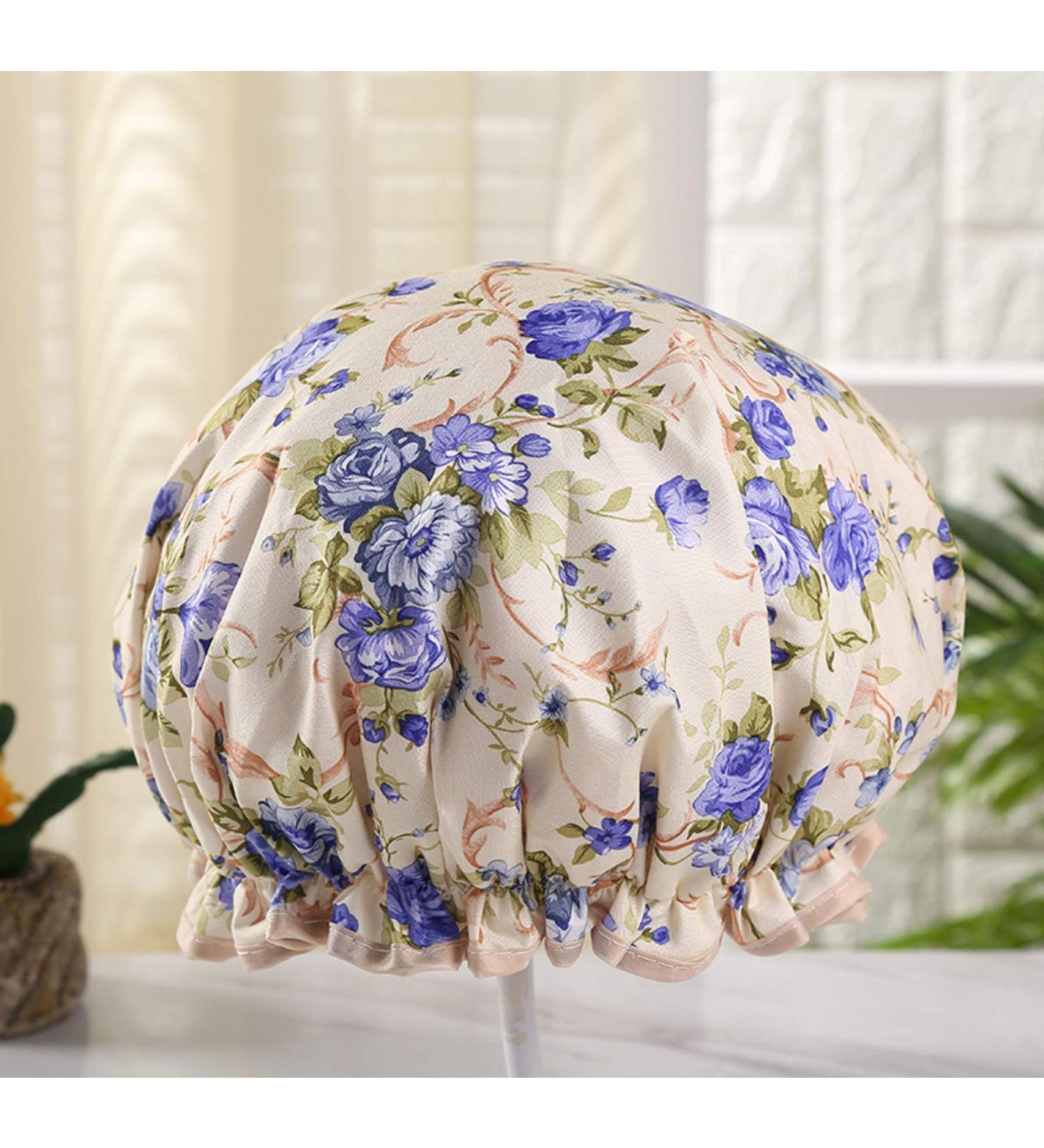Waterproof Reusable Shower Cap - Elastic Printed Hair Bath Cap (Purple Rose) - Buy Online on GoSupps.com